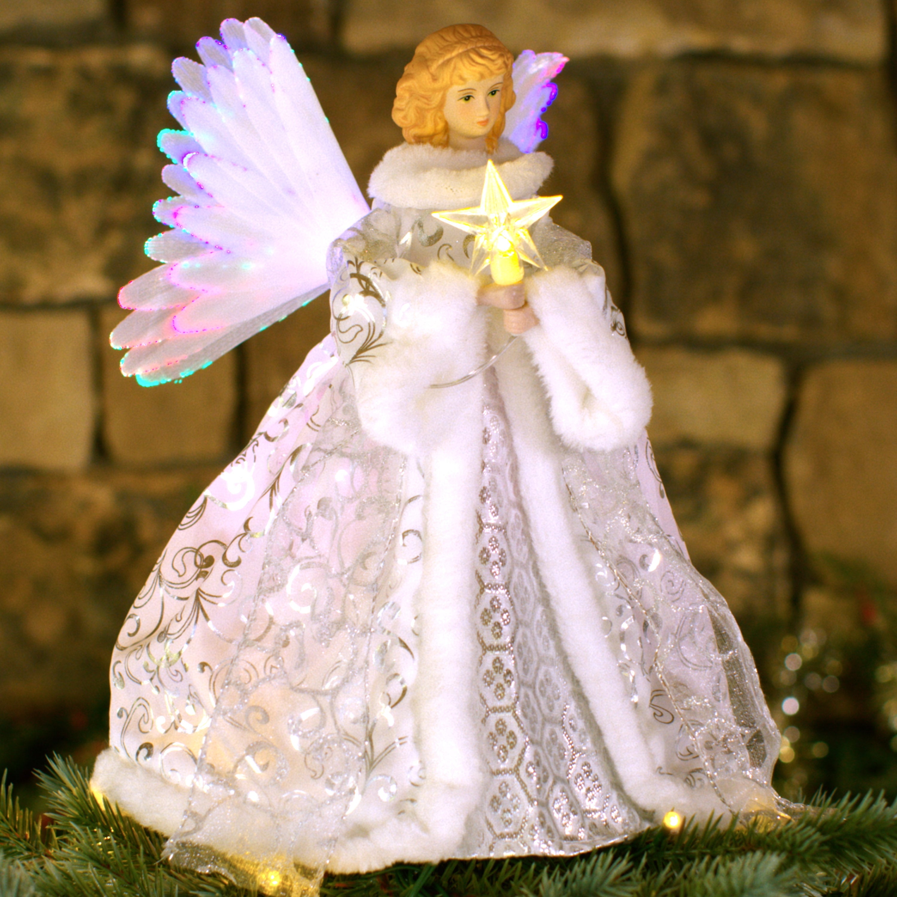 12 in. Fiber - Optic Animated Tree Topper - White Angel - Mr. Christmas