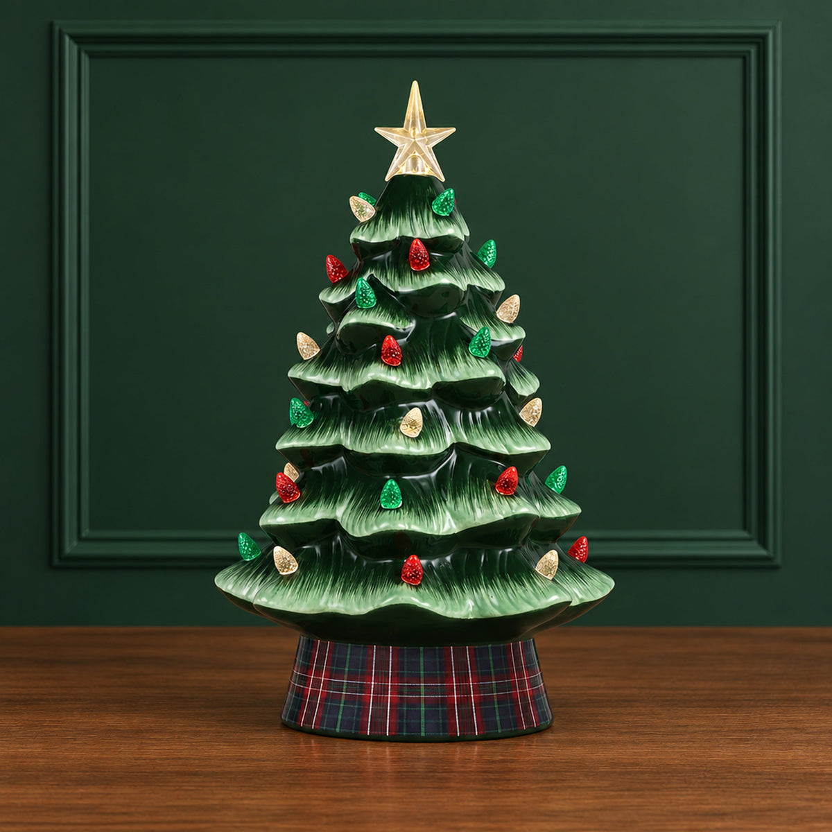 12" Nostalgic Ceramic Tree with Plaid Base - Mr. Christmas