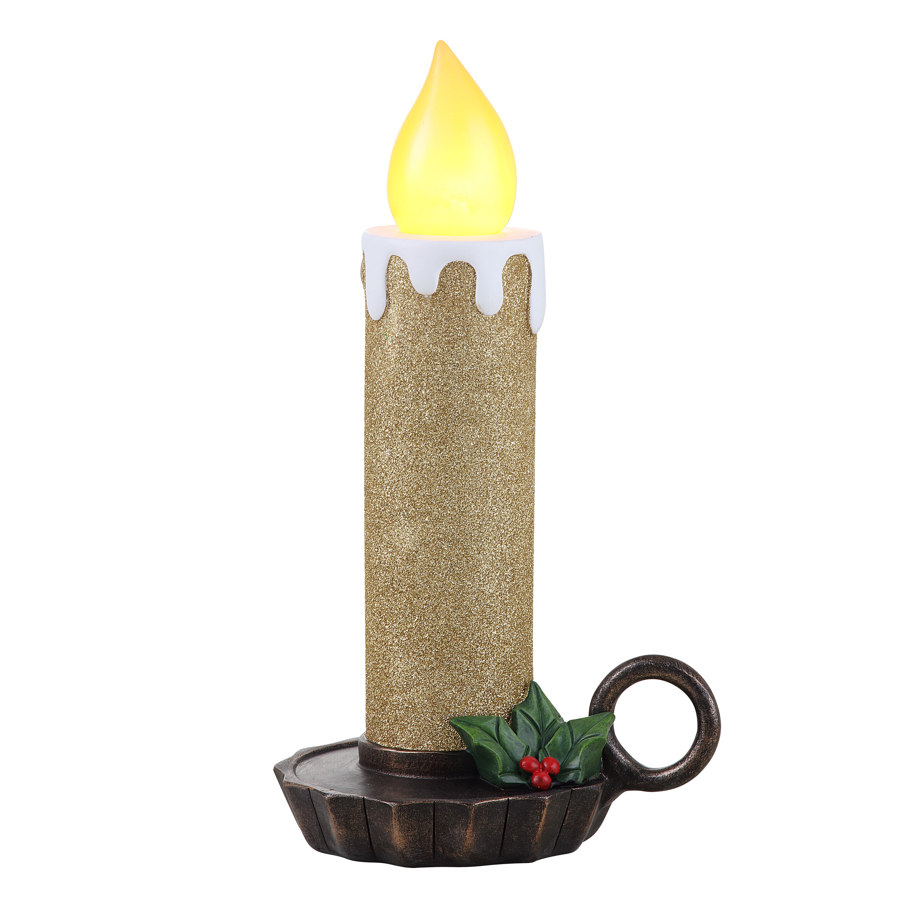 Lit 10 in. Chamberstick Candle - Glitter Gold