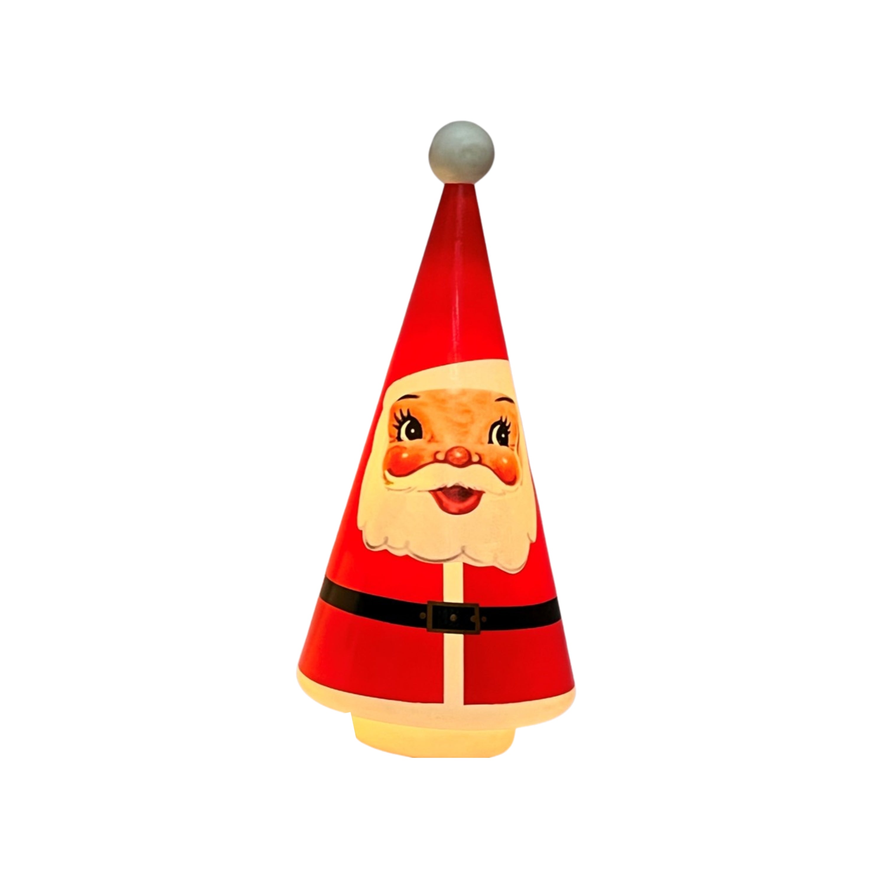 Decorative Lit Nostalgic Blow Mold Cone Santa on a white background