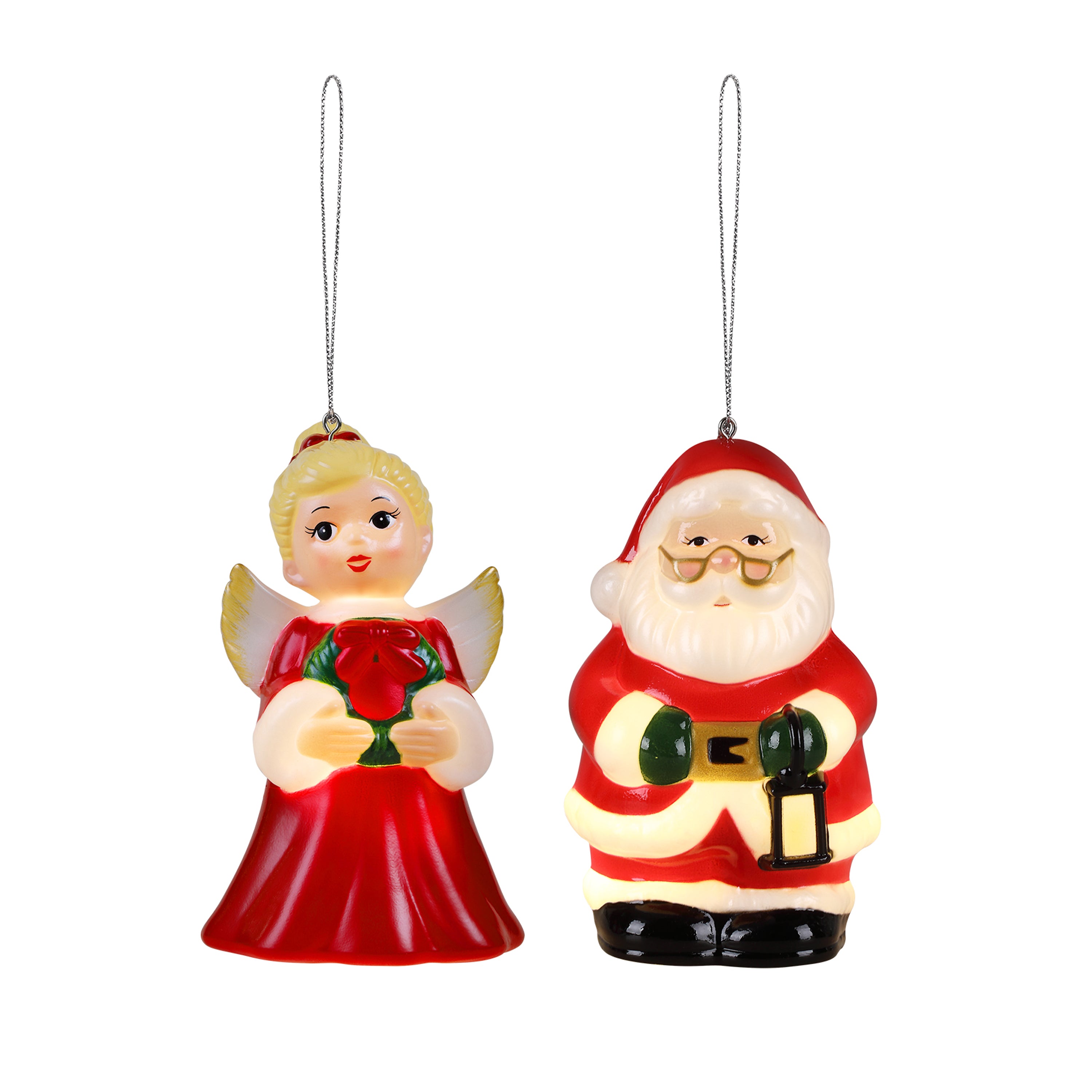 5 in. Set of 12 Blow Mold Character Ornaments - Santa & Angel