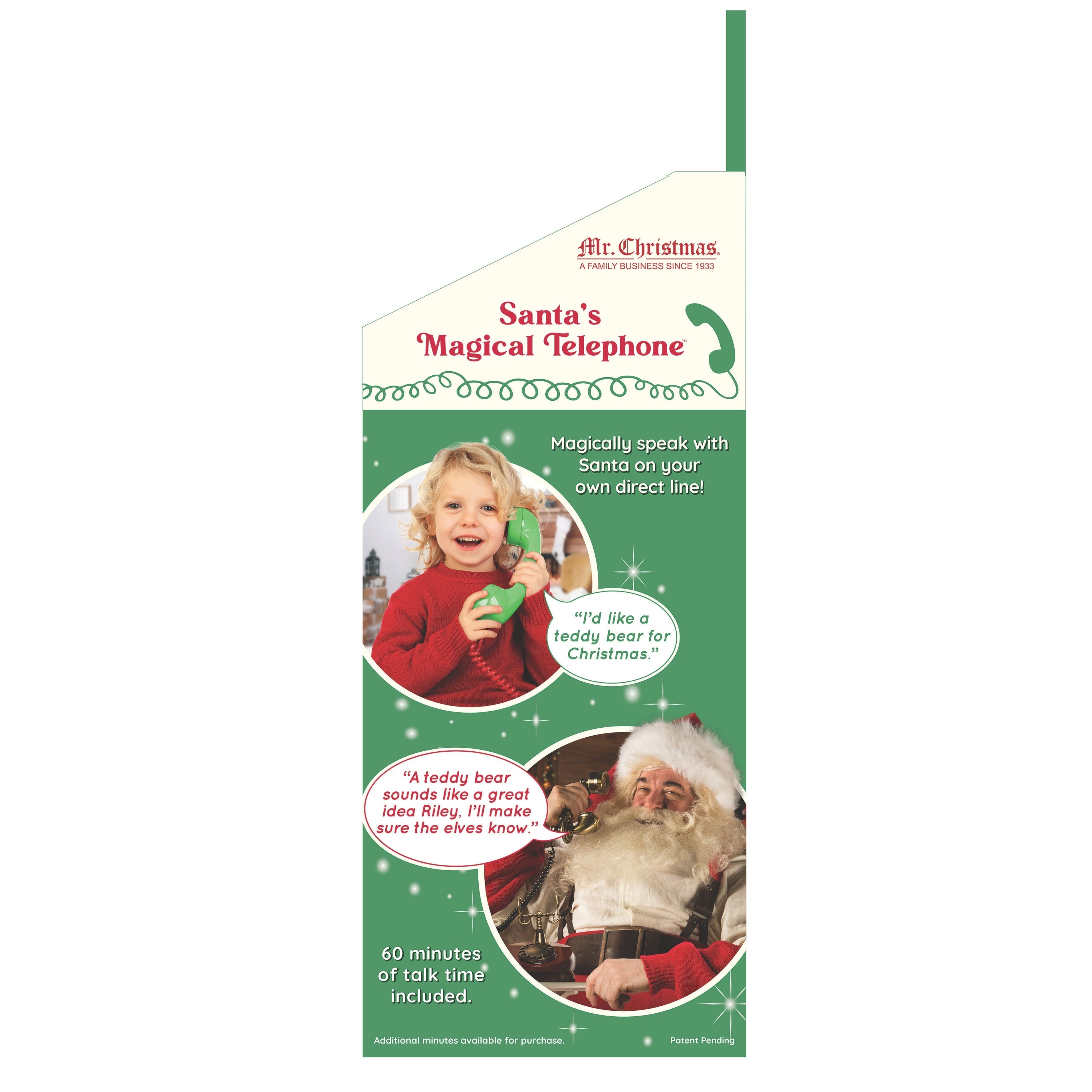 Product packaging for 'Santa's Magical Telephone' by Mr. Christmas on a white background