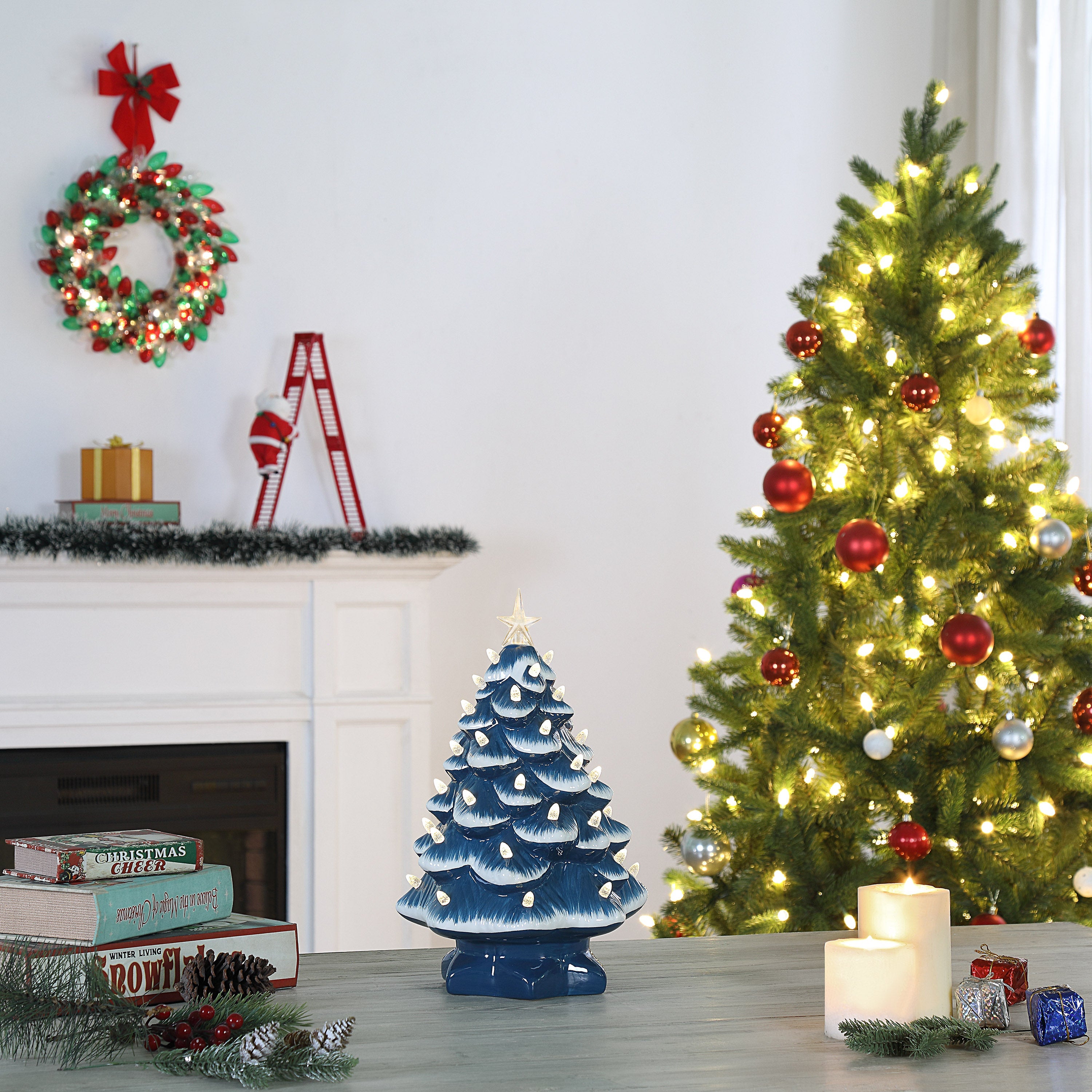 14 in. Ceramic Tree - Country Blue Clear - Mr. Christmas