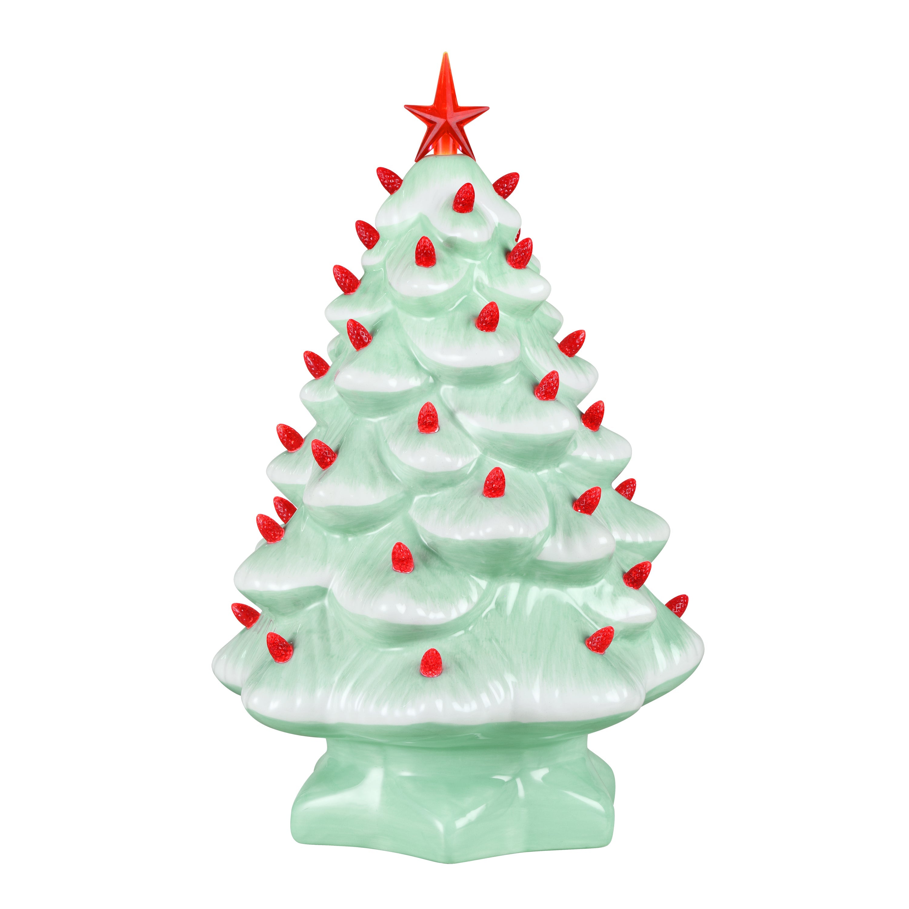 14 in. Nostalgic Ceramic Tree - Seafoam with Red Bulbs - Mr. Christmas