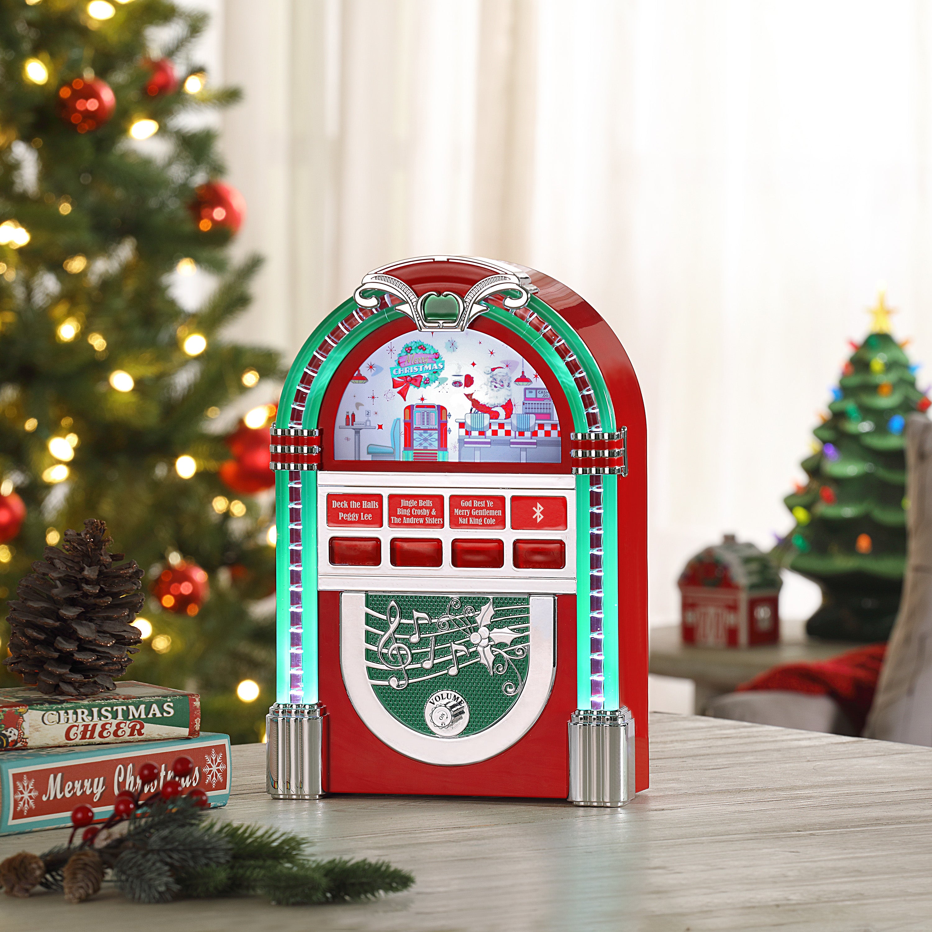 Decorative Christmas jukebox with festive background
