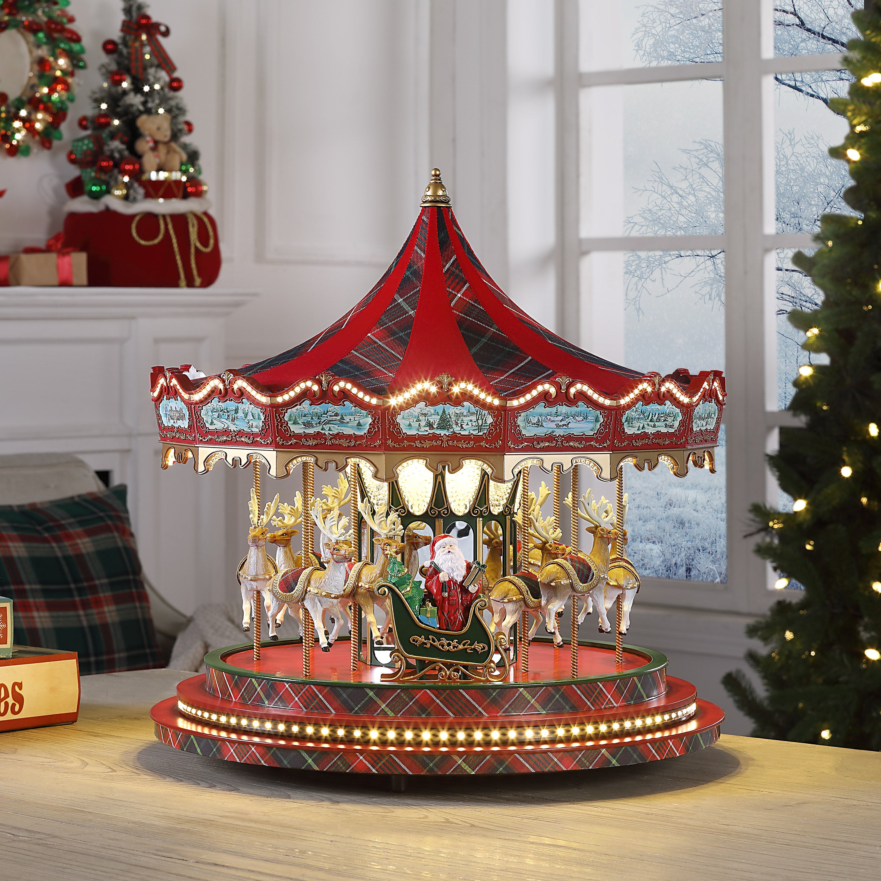 16 in. Holiday Plaid Carousel - Mr. Christmas