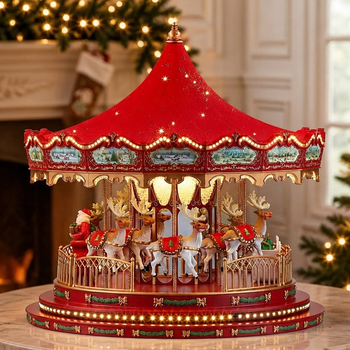 17 in. Animated Deluxe Snowflake Crystal Carousel - Red - Mr. Christmas