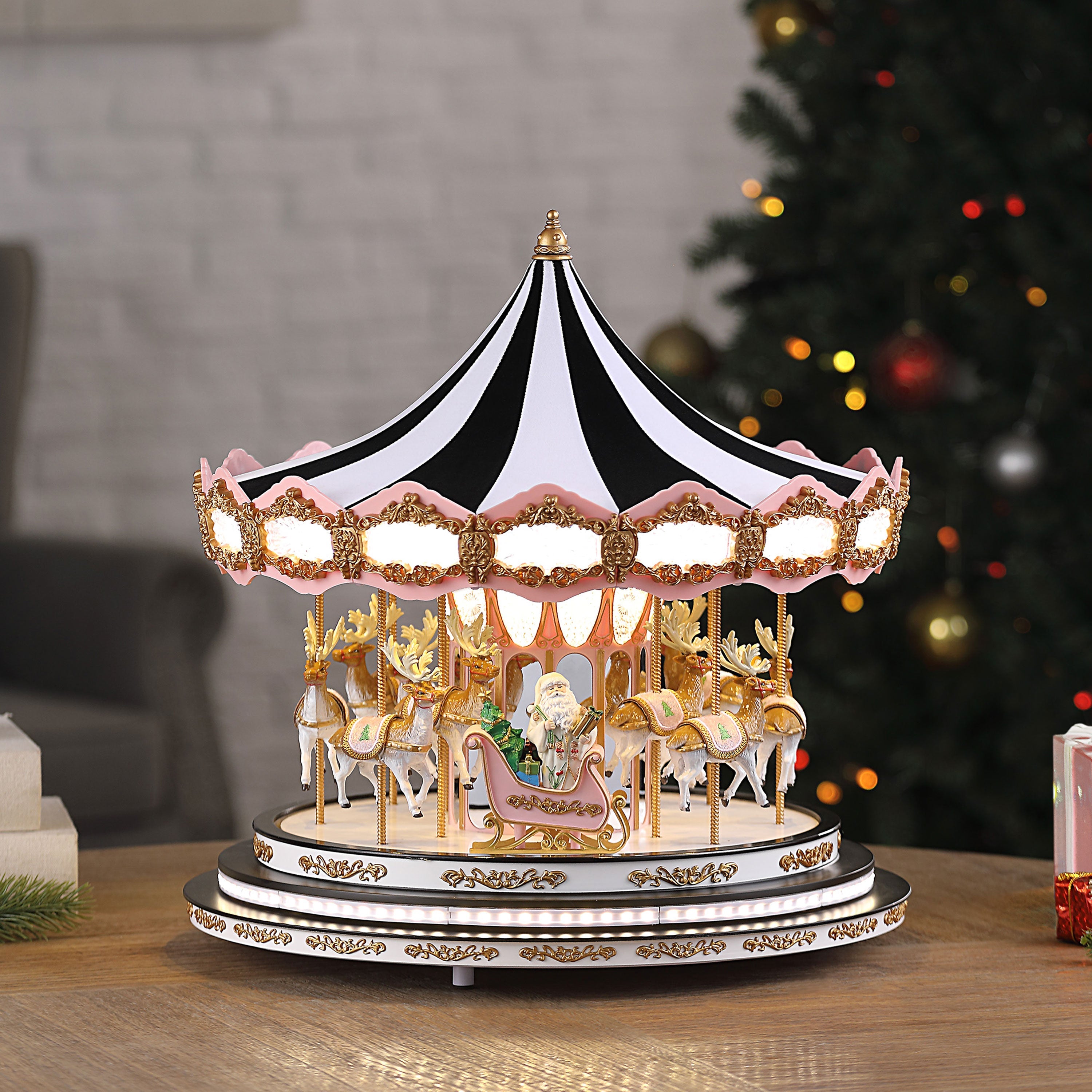17 in. Regal Christmas Carousel - Black & Pink - Mr. Christmas