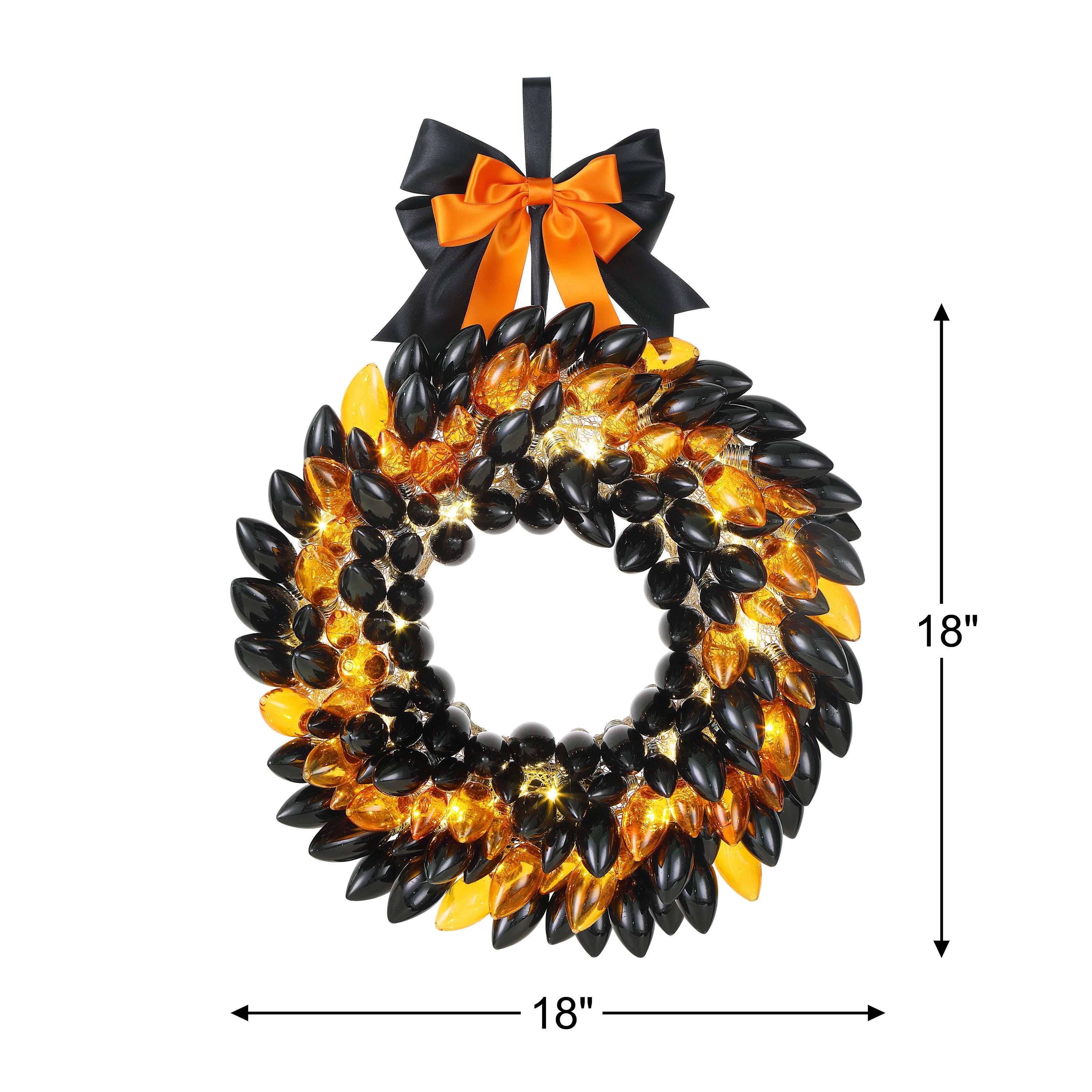 17 in. Retro C9 Bulb Wreath - Black and Orange - Mr. Christmas