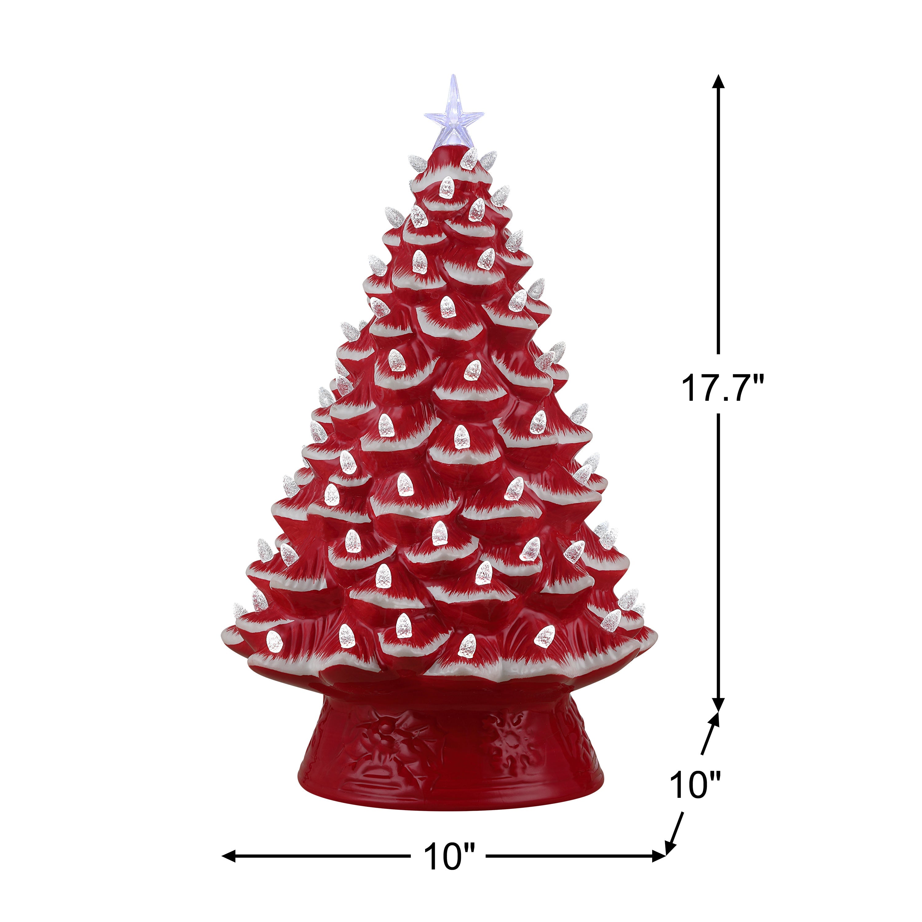 18 in. Nostalgic Ceramic Tree with White Lights - Red - Mr. Christmas