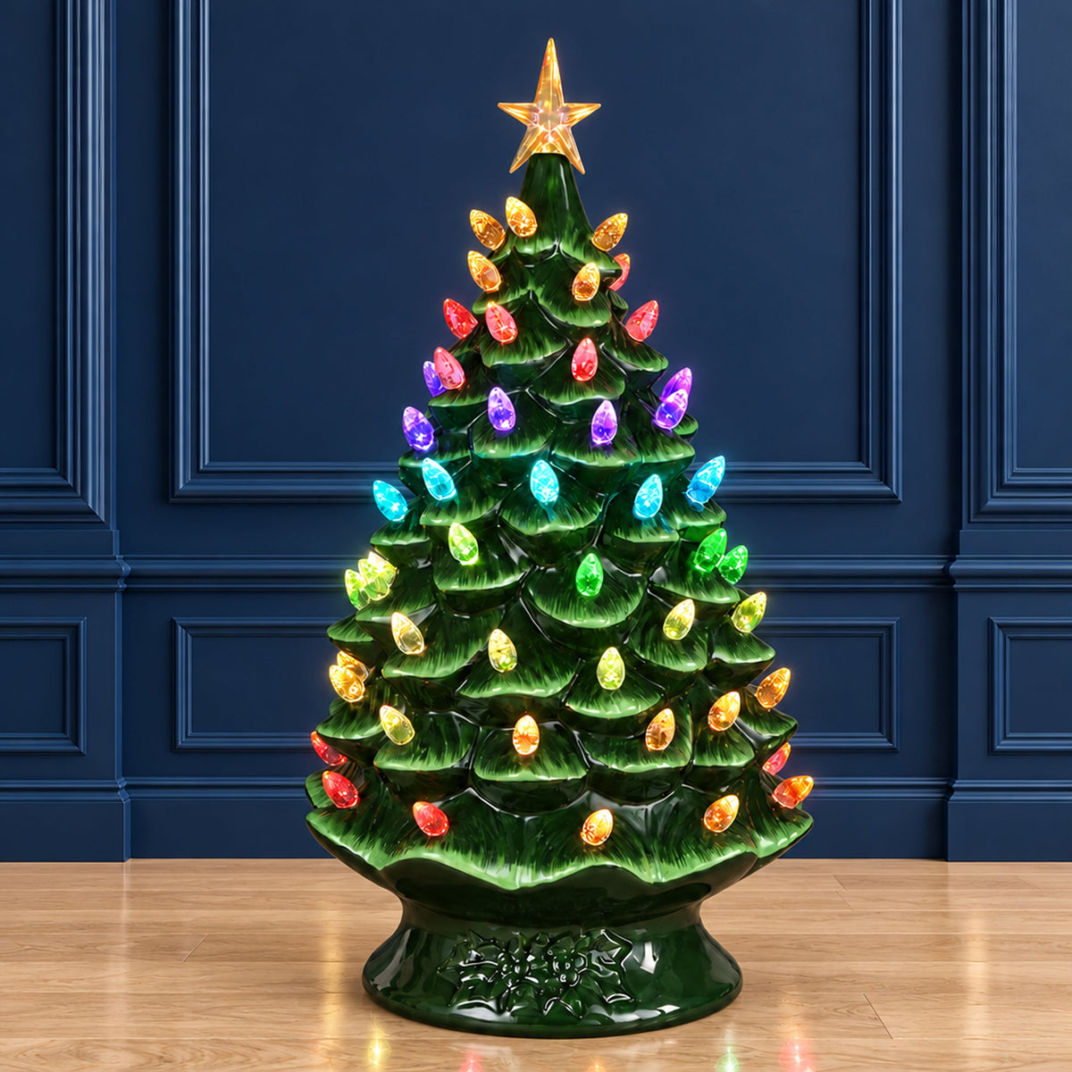 24 in. Green Nostalgic Ceramic Tree with Light Show - Mr. Christmas