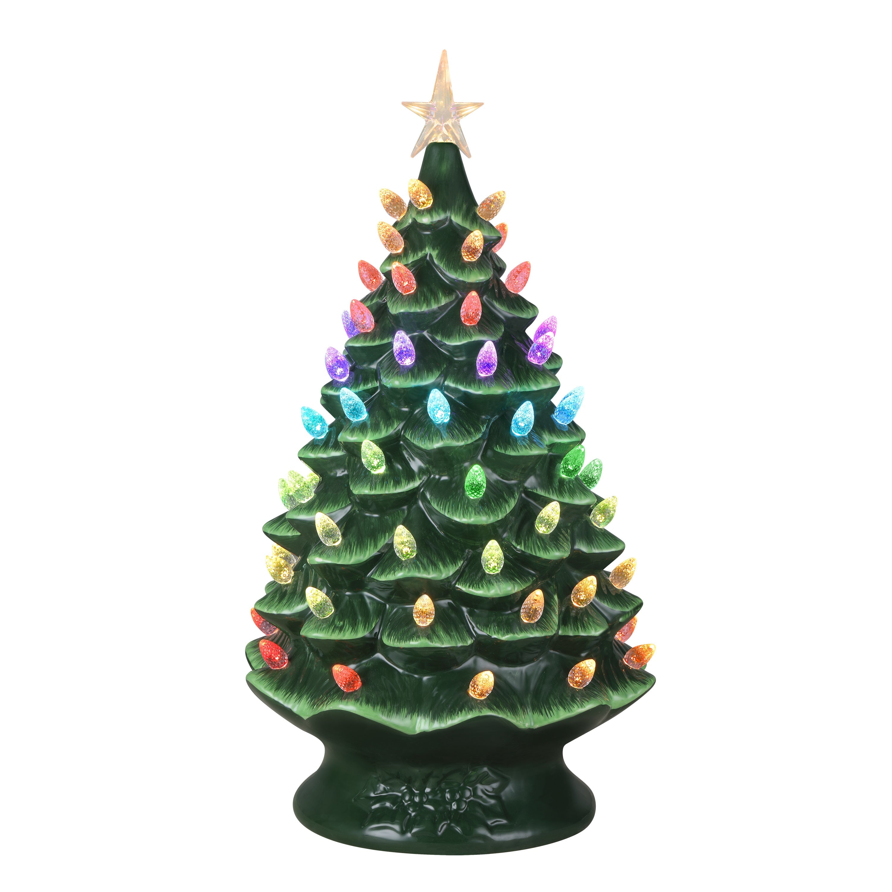 輸入品　Mr. Christmas クリスマスラジオ　2024 オーナメント 24 in. Green Nostalgic Ceramic Tree with RGB Lightshow – Mr. Christmas