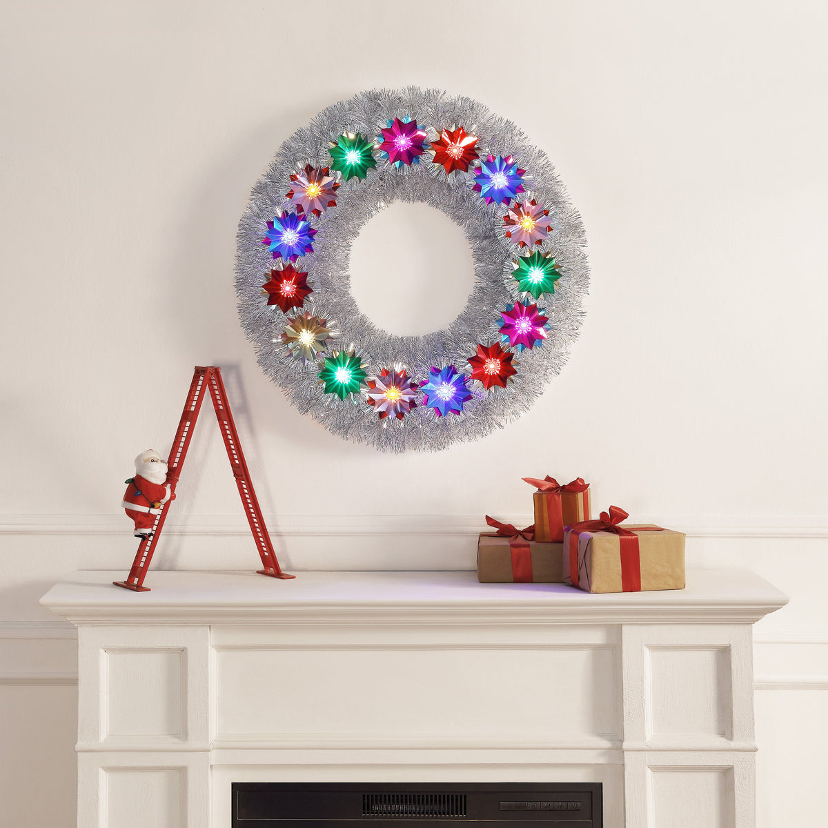 30 in. Tinsel Wreath with Flower Pom-poms - Mr. Christmas