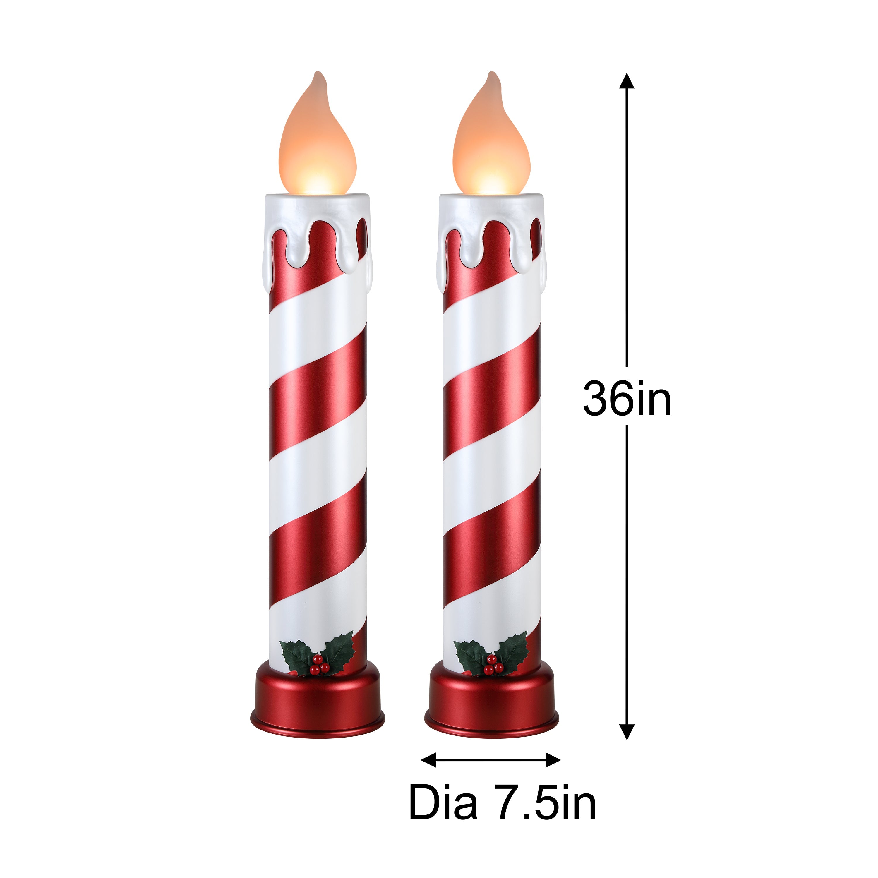 36 in. Striped Metallic Blow Mold Candles - Red and White - Mr. Christmas