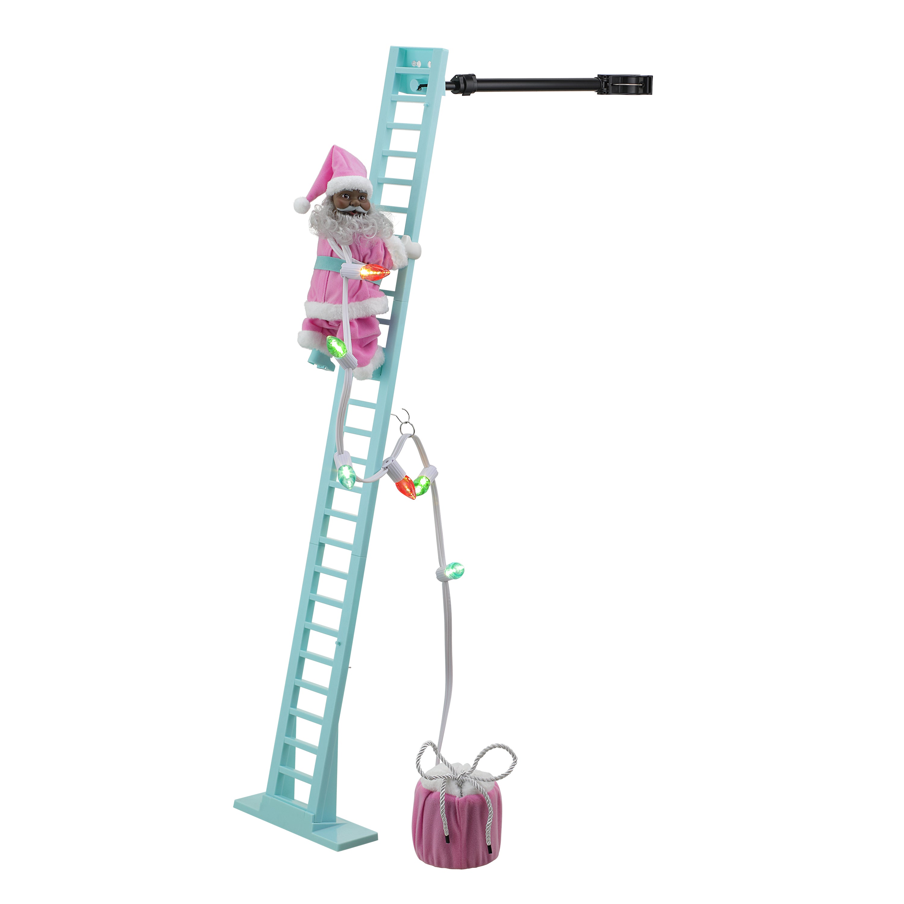 43" Animated Pastel Super Climbing Black Santa