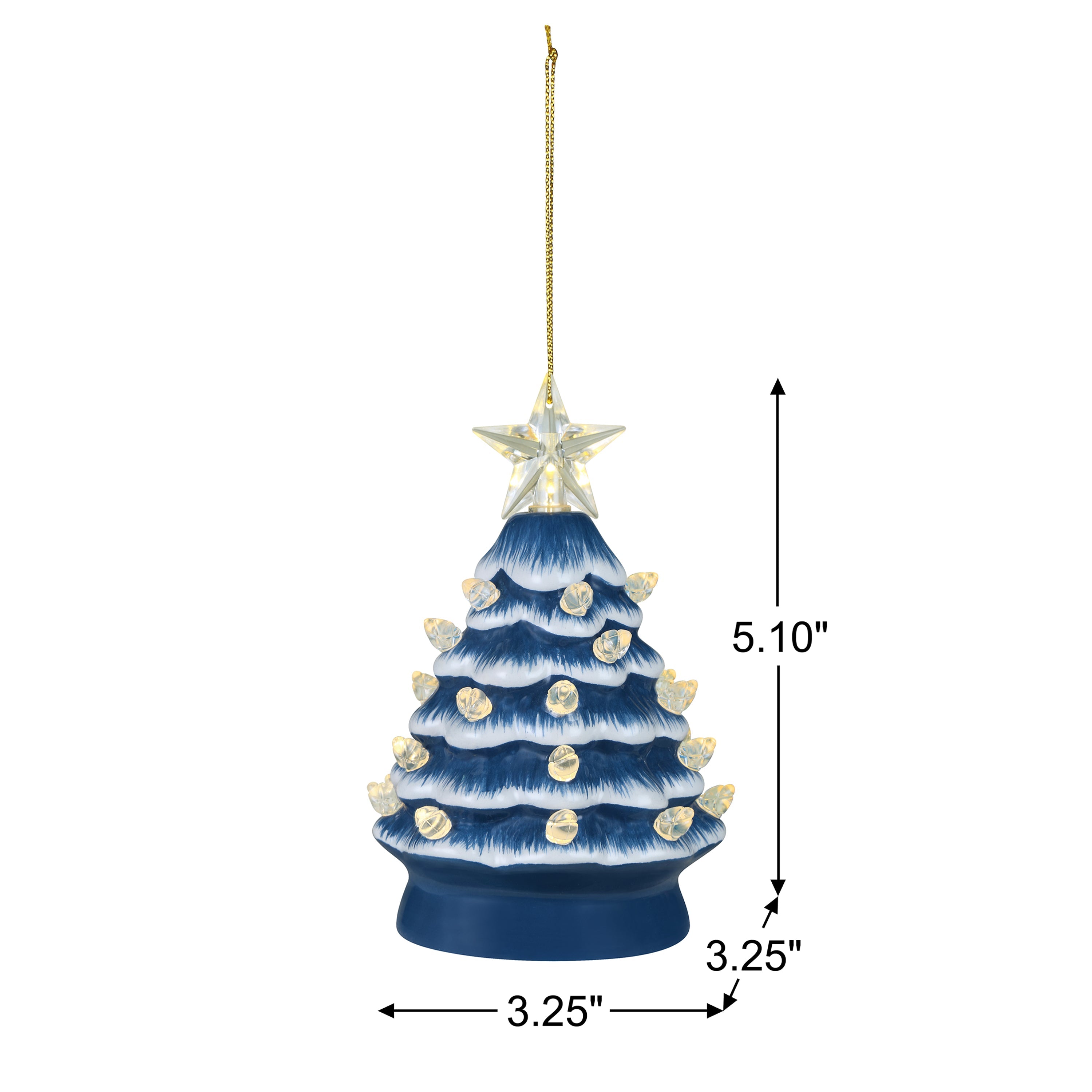 5 in. Ceramic Tree - Country Blue with Clear Bulbs - Mr. Christmas