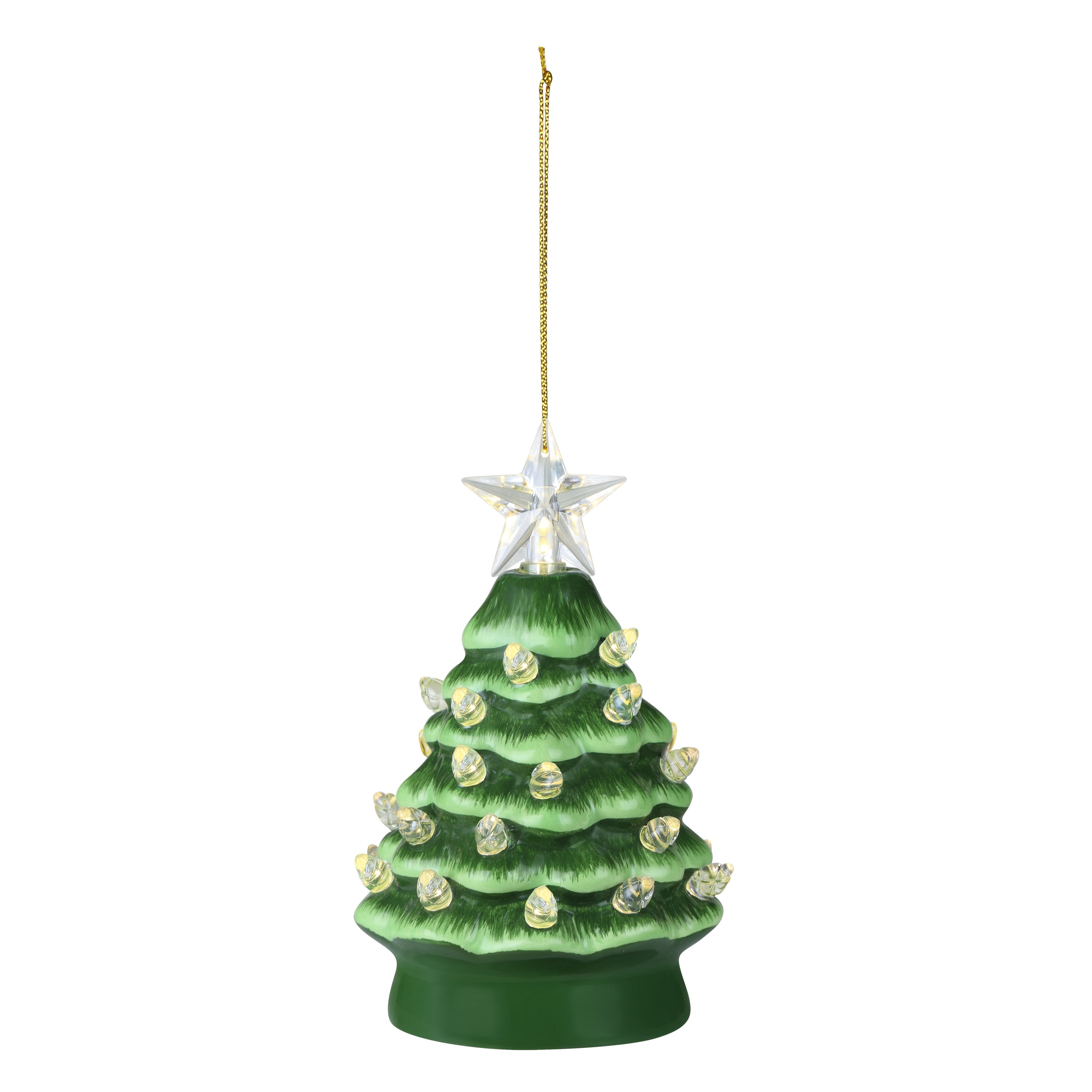 5 in. Ceramic Tree - Green with Clear White Bulbs - Mr. Christmas