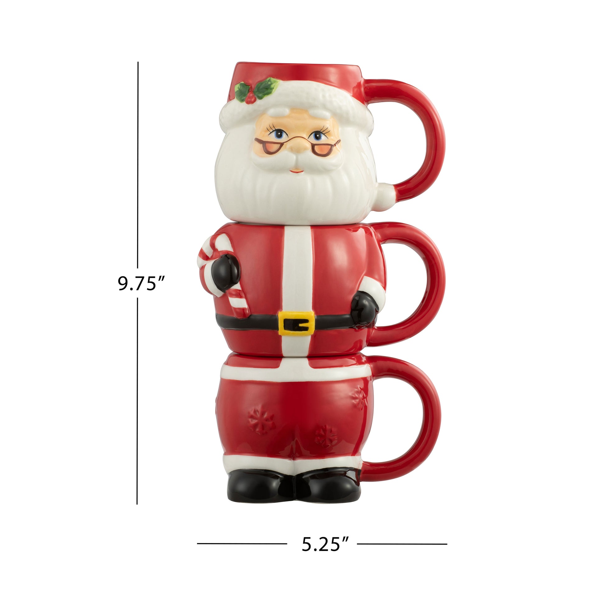 12oz Set of 3 Ceramic Stacking Mugs - Santa