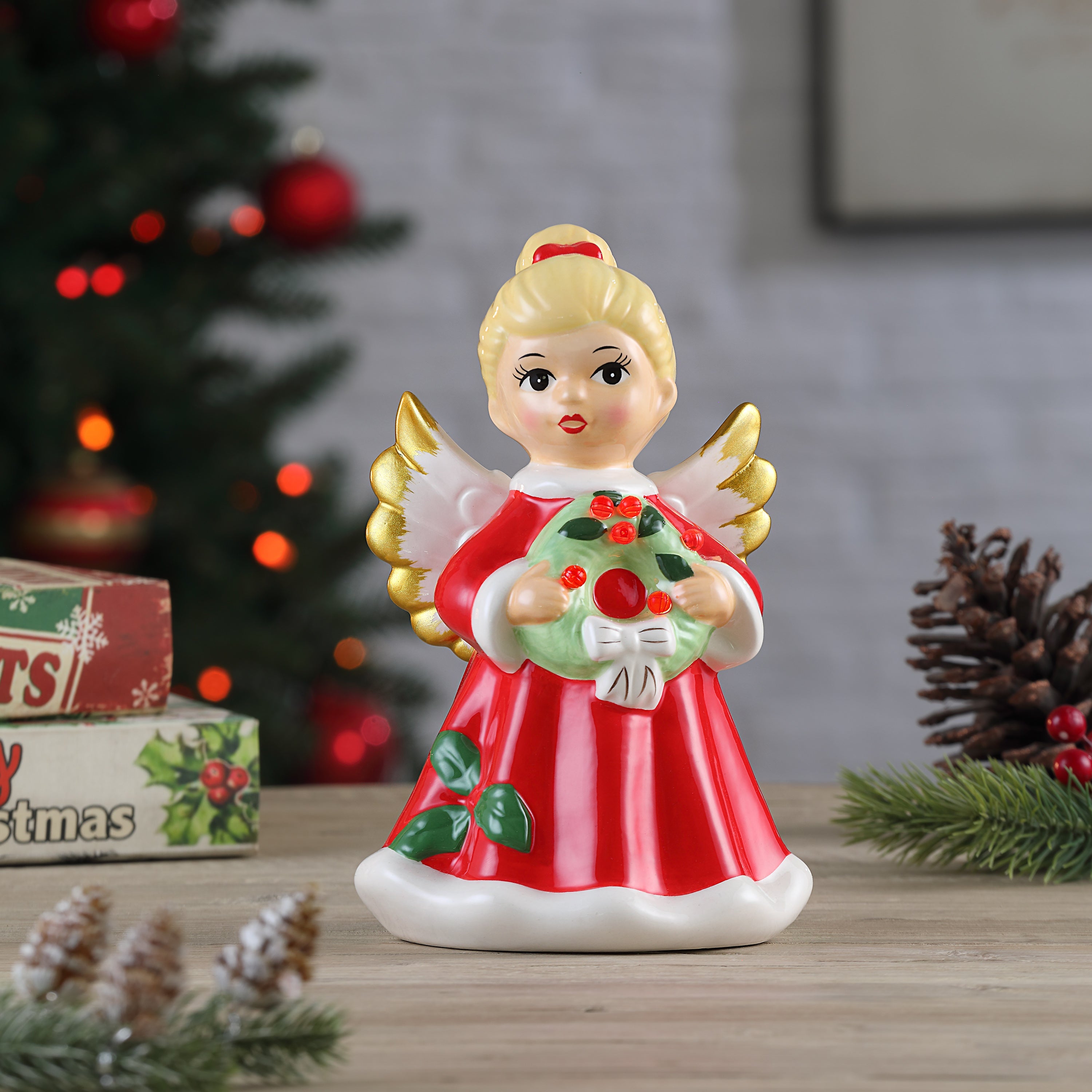9 in. Lit Ceramic White Angel - Mr. Christmas