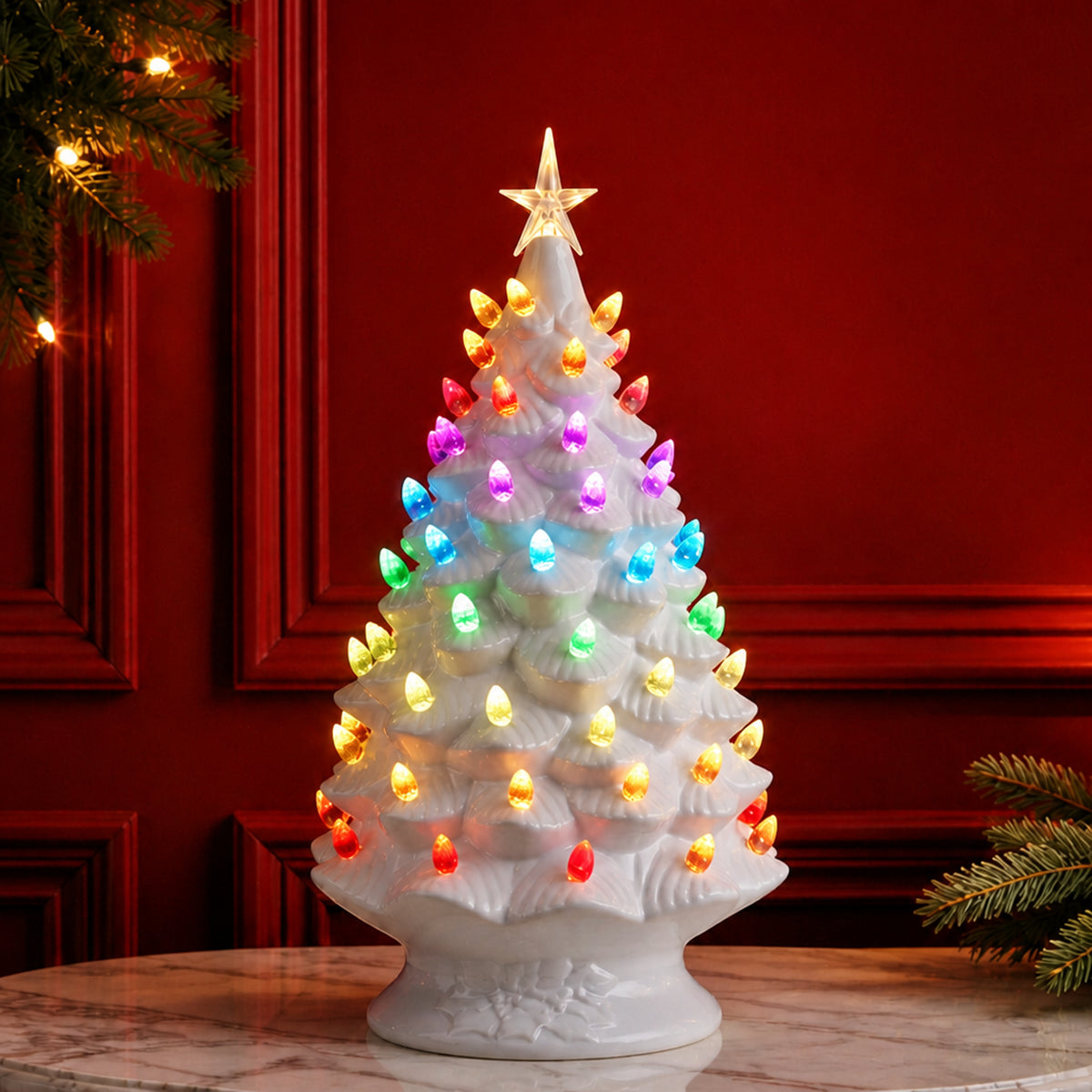 24 in. White Nostalgic Ceramic Tree with Light Show