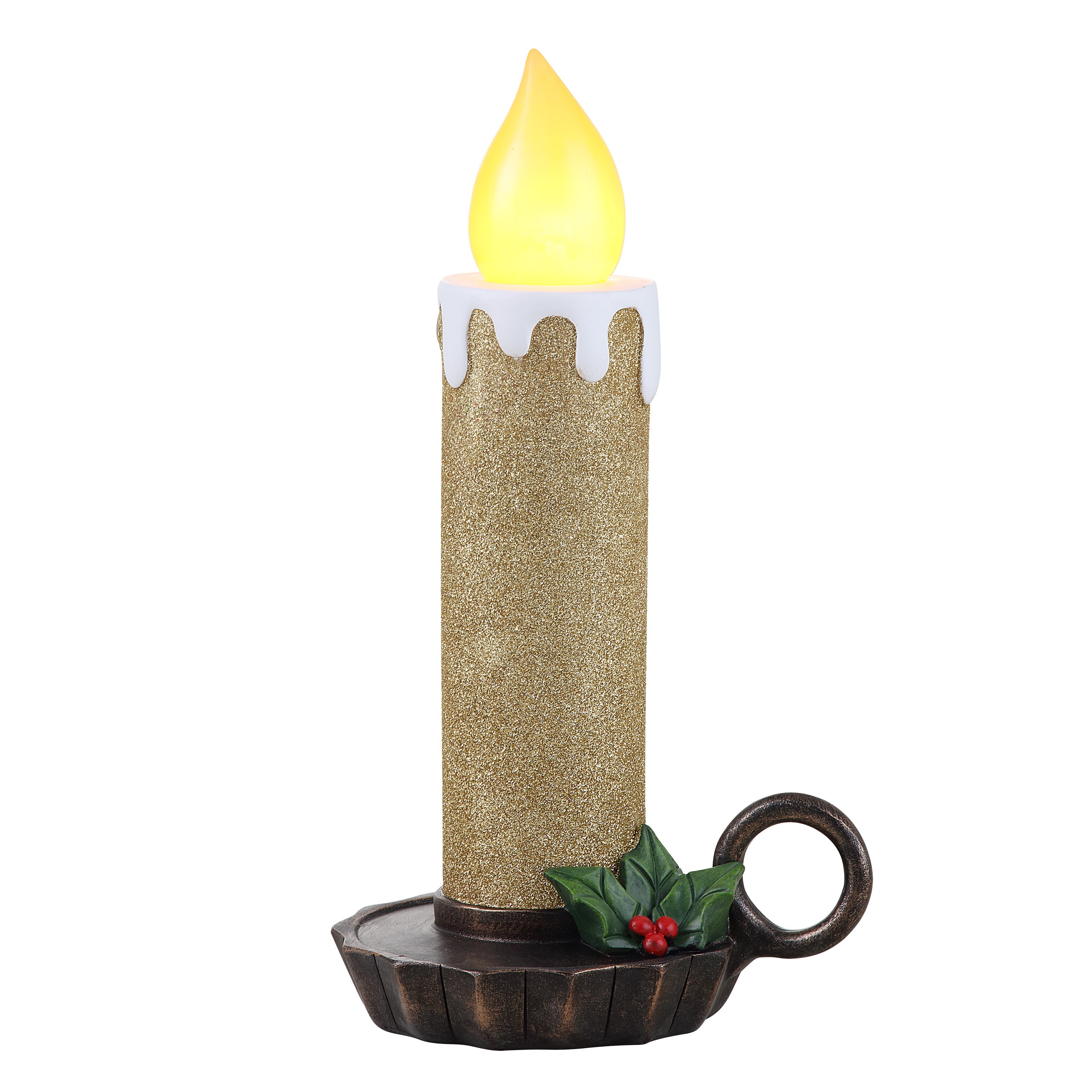 Lit 10 in. Chamberstick Candle - Glitter Gold - Mr. Christmas