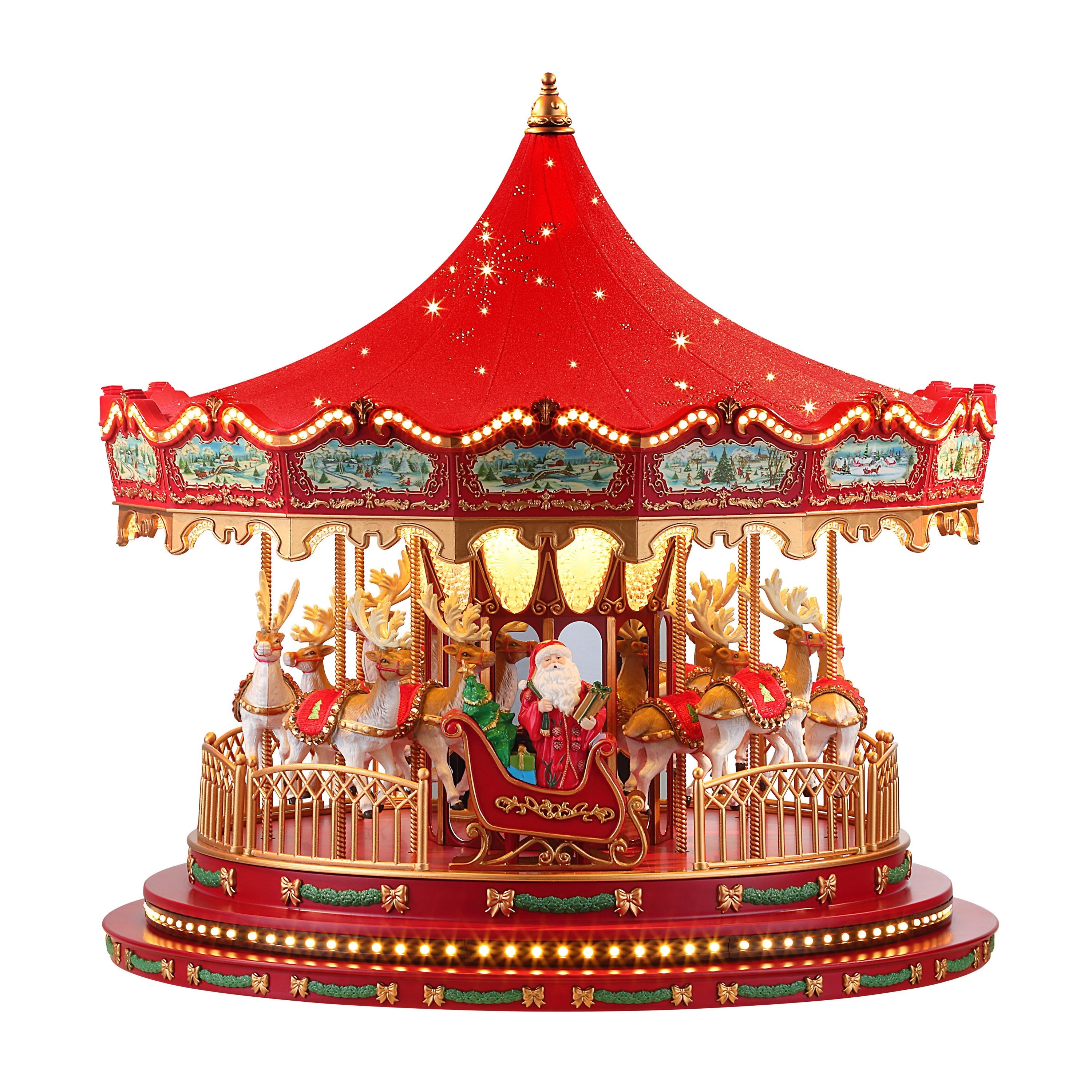 Santa on sleigh on the Mr. Christmas 17 in. Animated Deluxe Crystal Carousel - Red