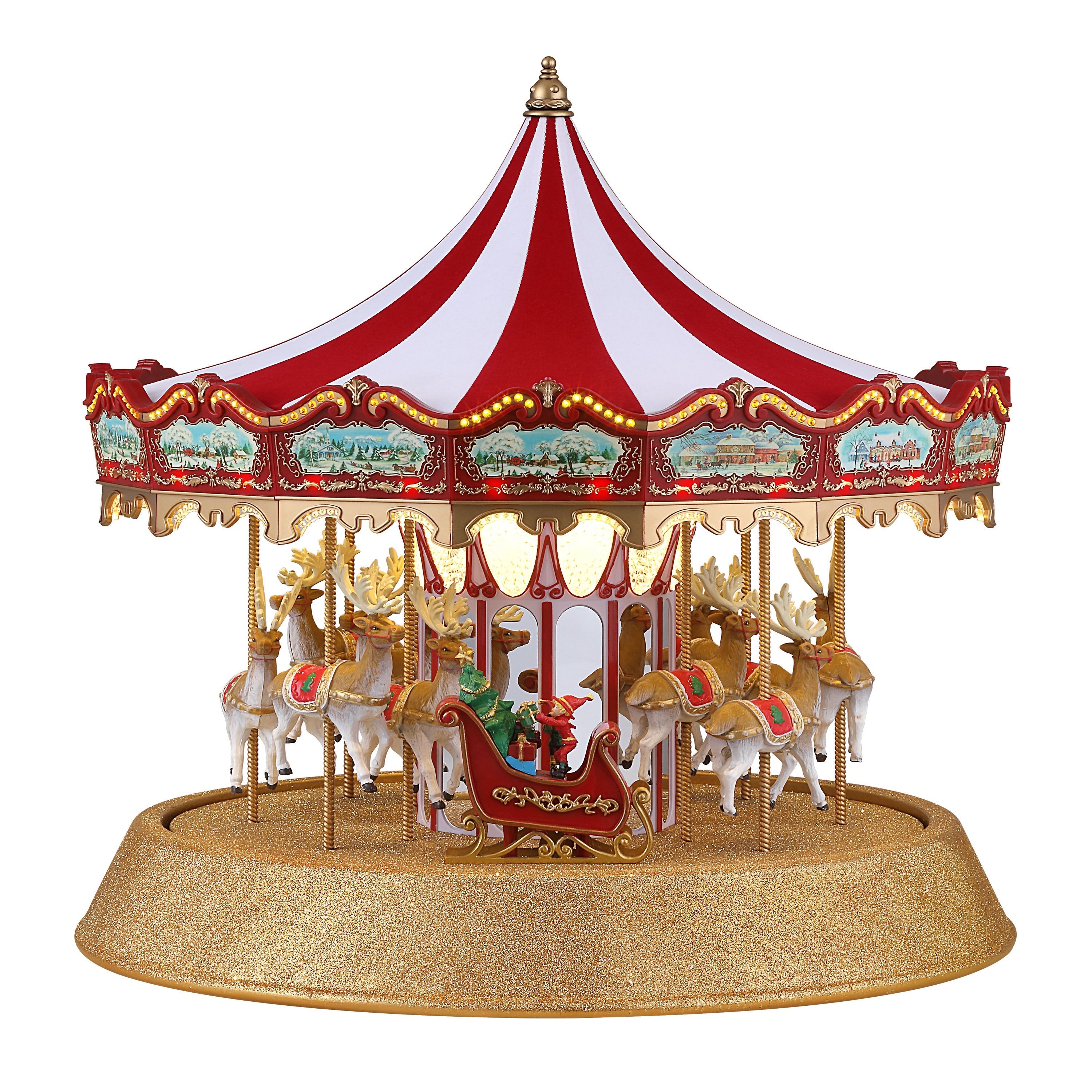 Alternate view of the Mr. Christmas 17 in. Animated Sparkle Carousel main image showing an elf riding in a sleigh.