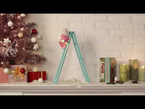 17" Animated Tabletop Pastel Climbing White Santa Video