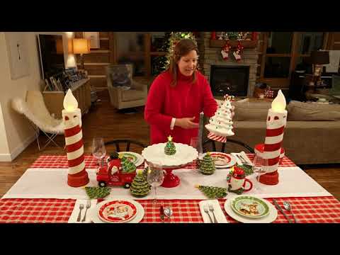 Load video: 12" Nostalgic Ceramic Lit Candy Cane Tree - Red