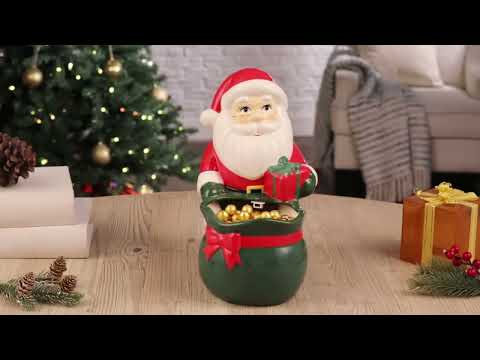12" Ceramic Musical Santa Bag Candy Bowl Video