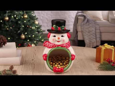 12" Ceramic Musical Snowman Candy Bowl Video