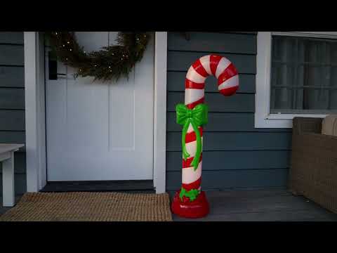 Load video: 42 in. Illuminated Blow Mold Candy Cane