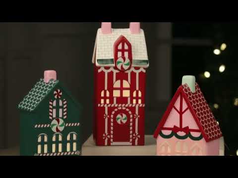 Load video: 9 in. Set of 3 Ceramic Illuminated Flat Houses