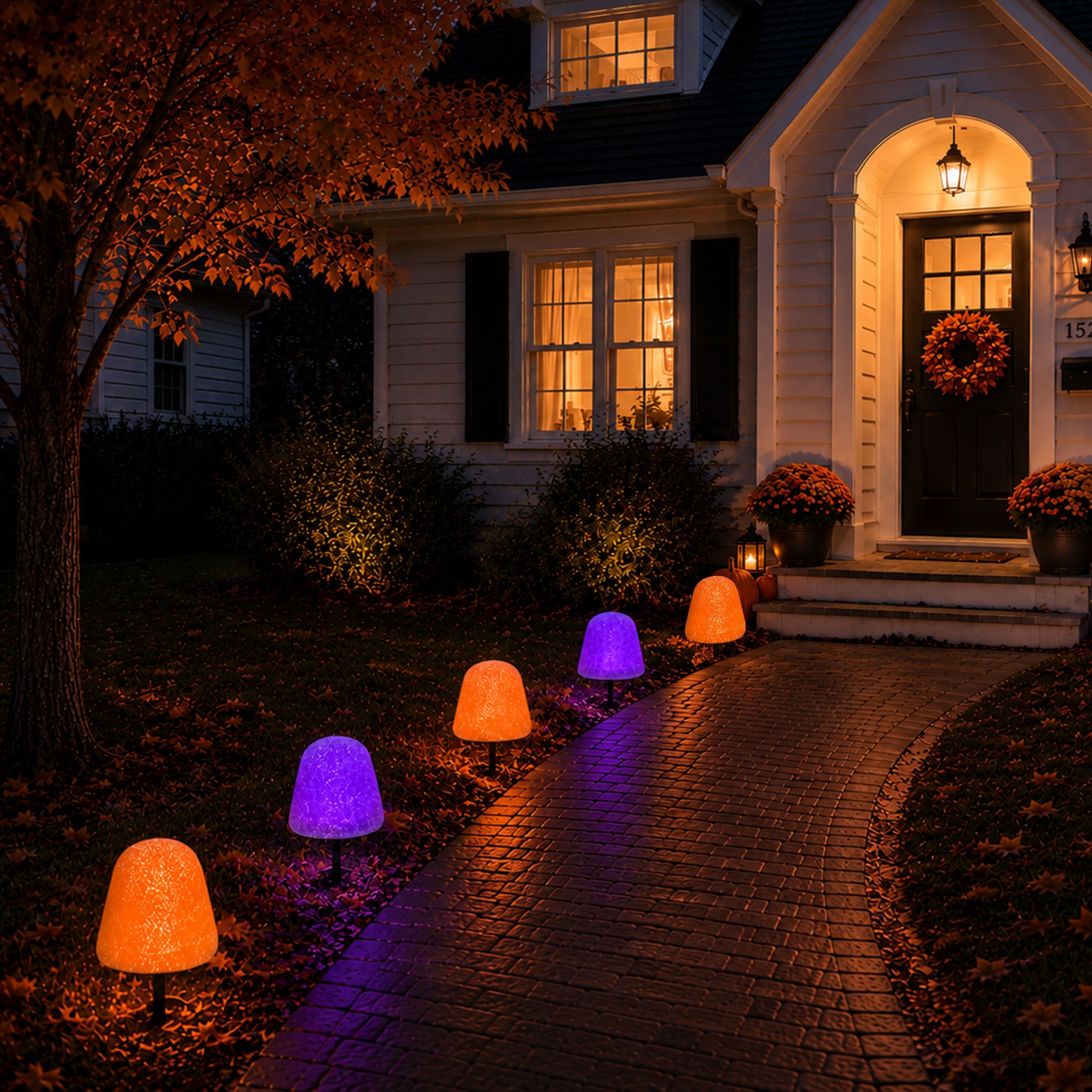 Set of 5 LED Gumdrop Pathway Lights - Orange and Purple - Mr. Christmas
