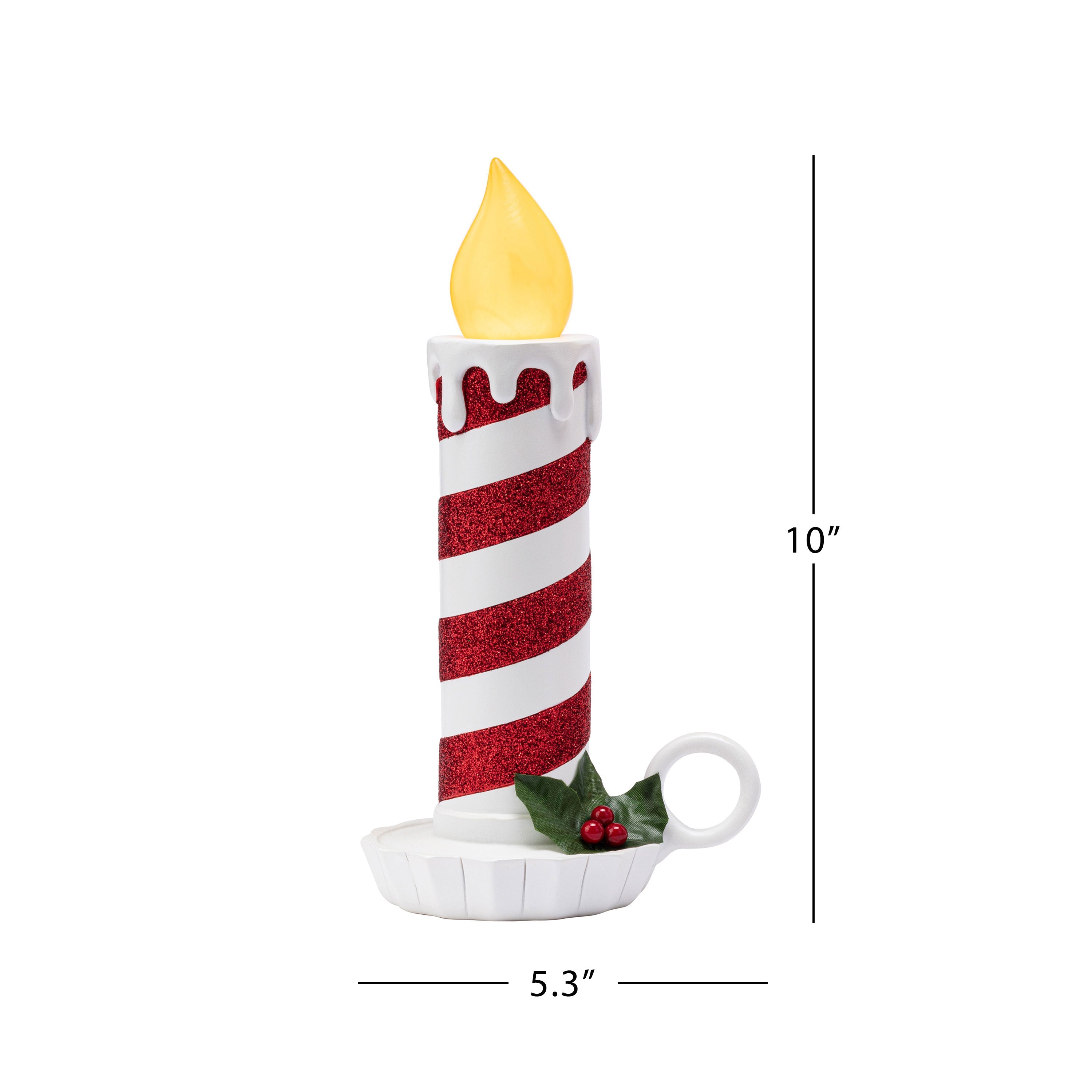 10" Set of 2 Flickering LED Resin Glittery Striped Candles - Red & White - Mr. Christmas