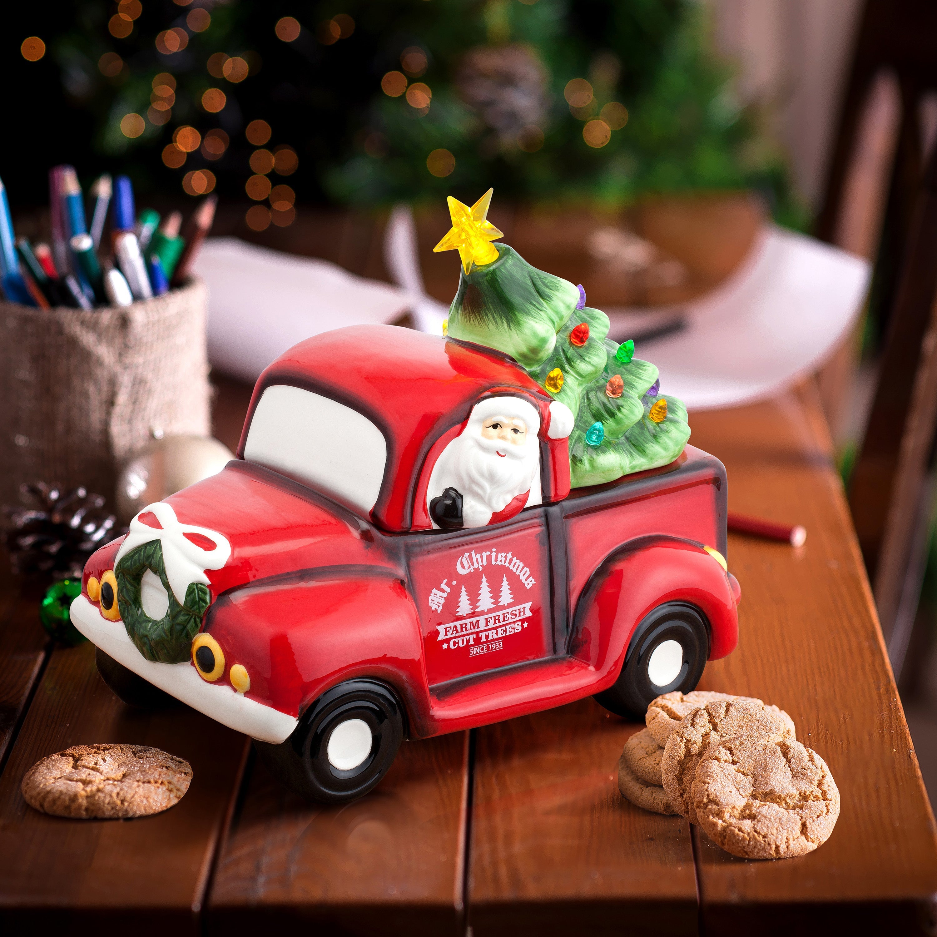 10.5" Nostalgic Ceramic Lit Truck Cookie Jar - Mr. Christmas