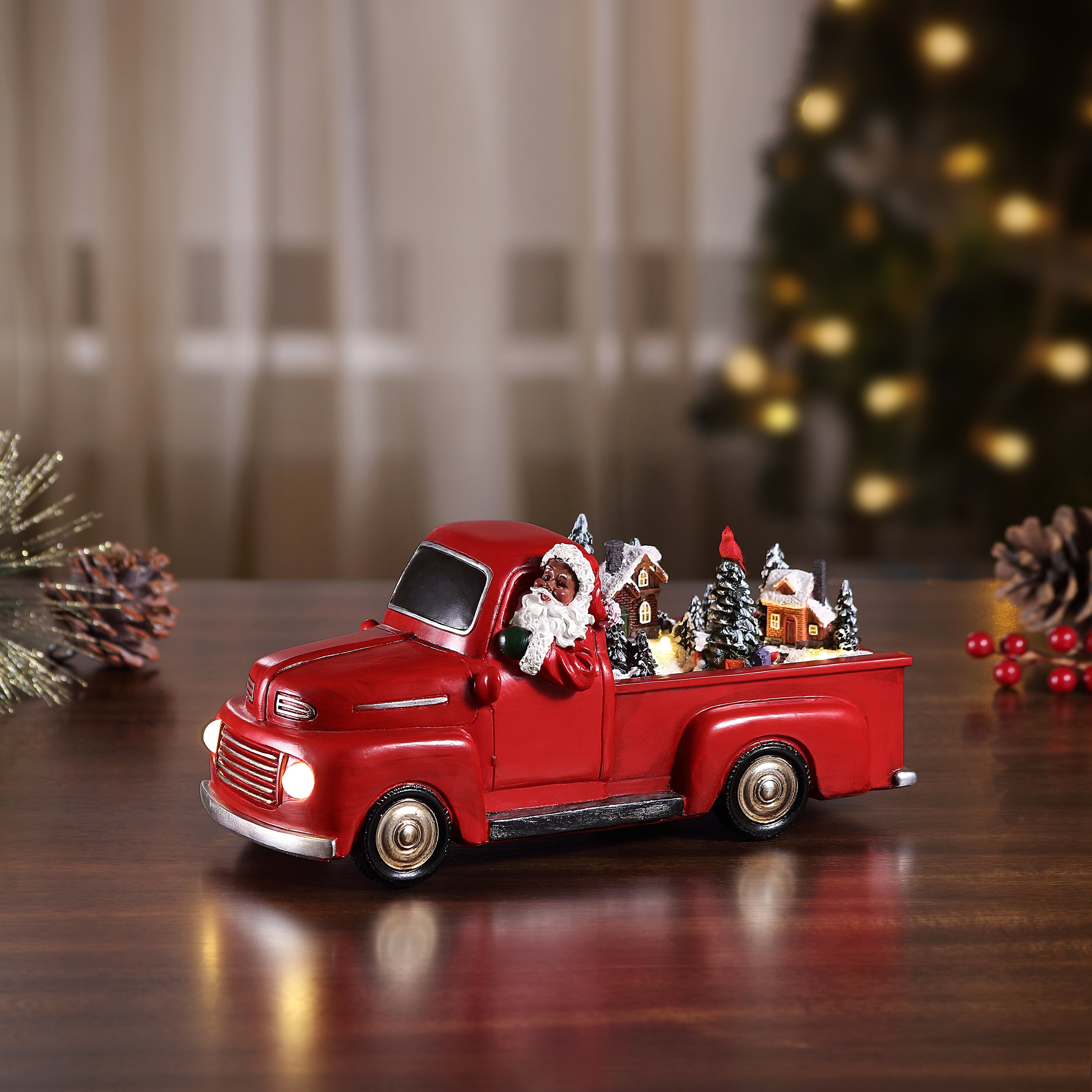 11" Animated Nostalgic Red Truck - Black Santa - Mr. Christmas