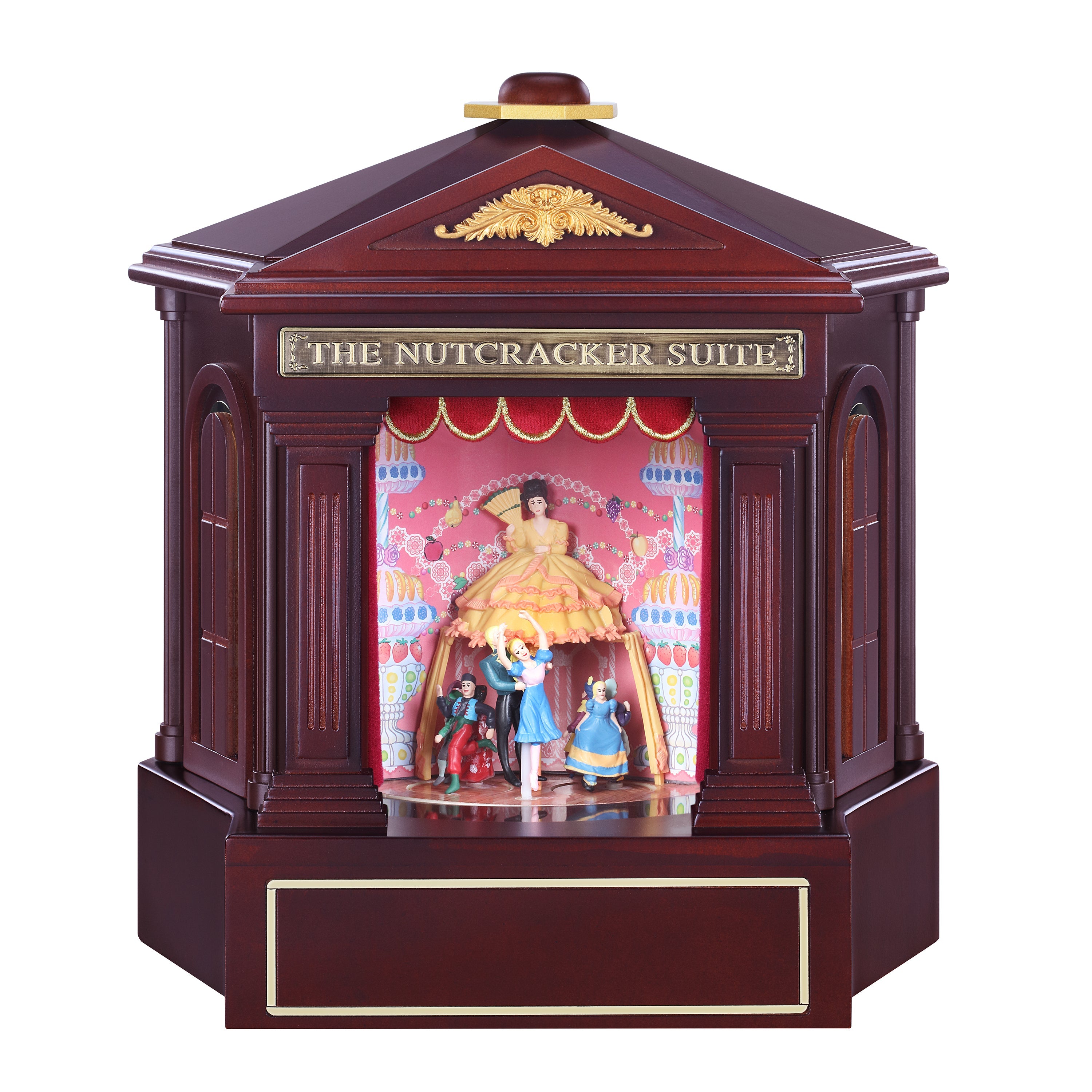 Mr. Christmas 12" Animated Nutcracker Suite animated wooden theater with velvet curtains and bronze accents