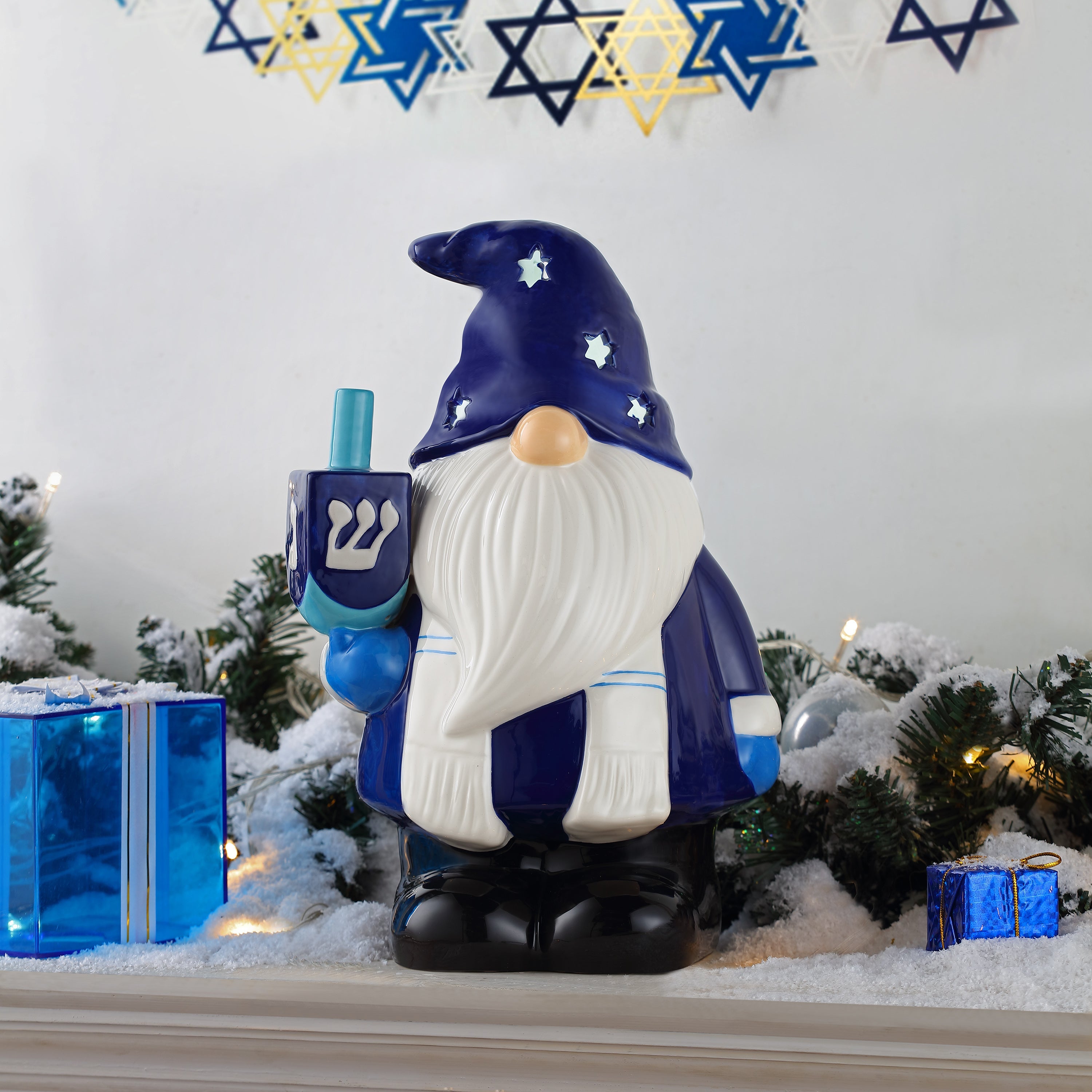 12" Nostalgic Ceramic Hanukkah Gnome - Mr. Christmas
