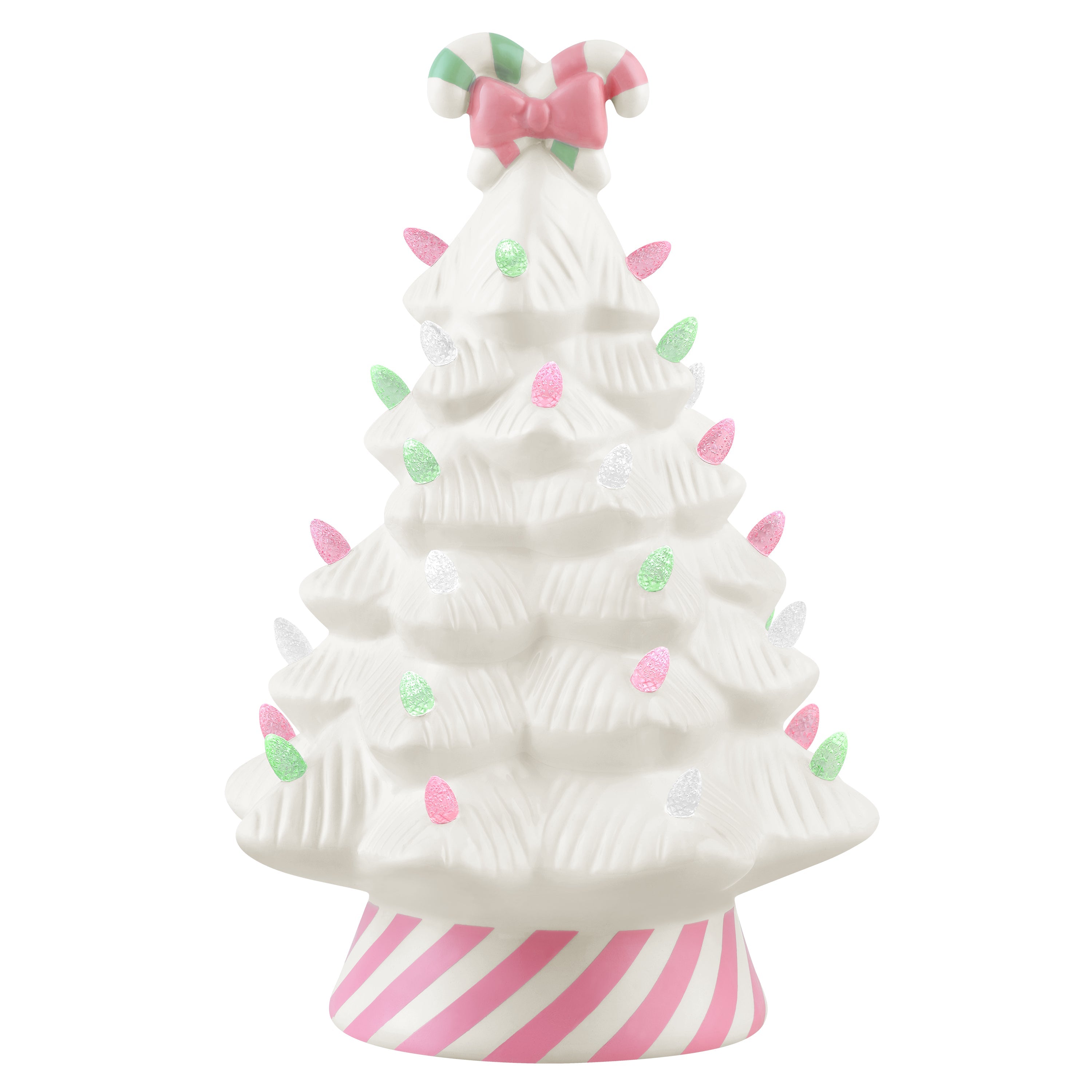 13 White and Pink Bow Light Ceramic Christmas Tree