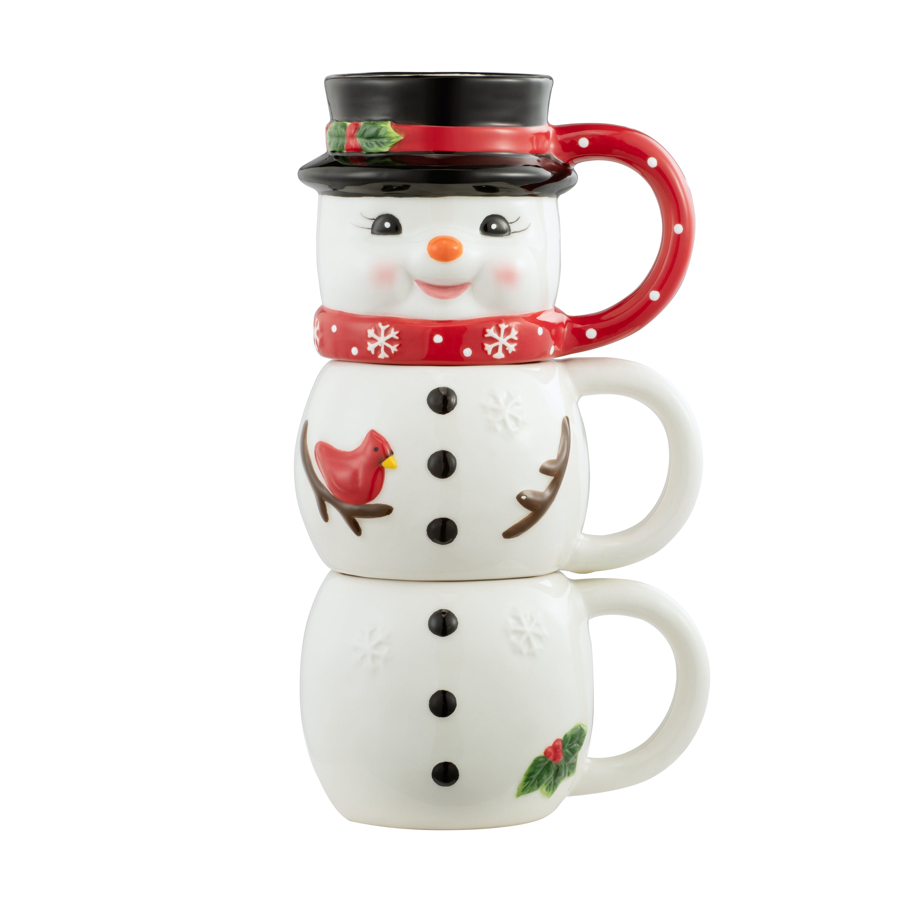 WILLIAMS SONOMA 3-piece Set Snowman Chef Footed Red White Mugs