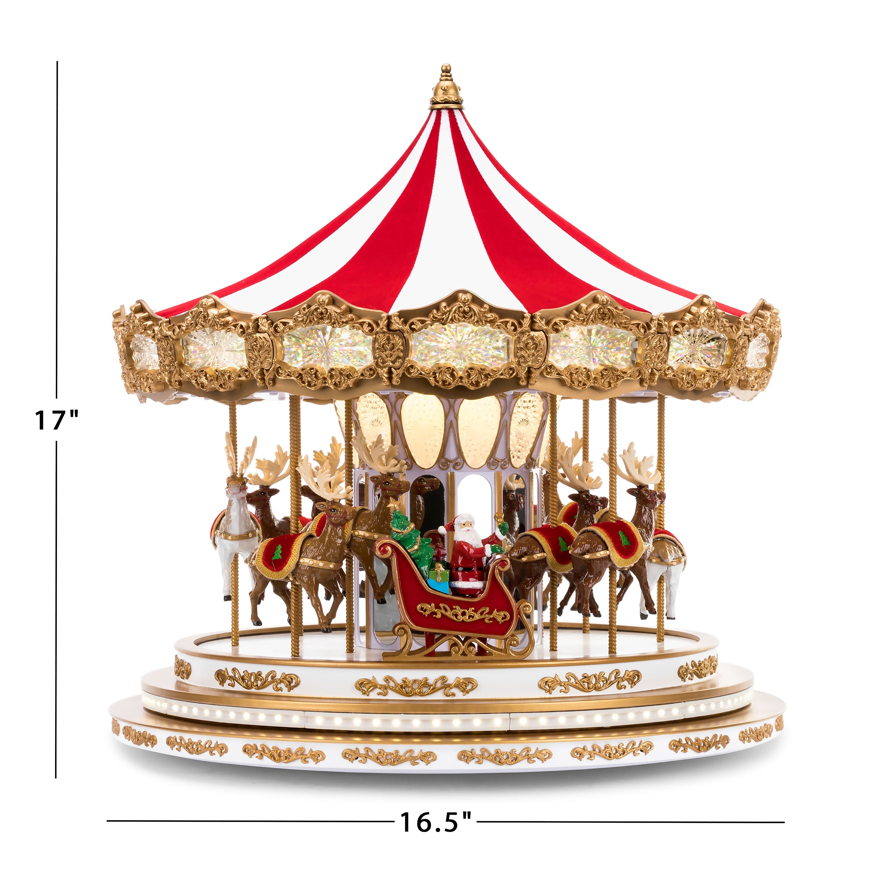Dimensions of the 17" Regal Christmas Carousel by Mr. Christmas, showcasing the size and design details.