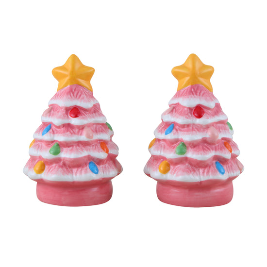 3.75" Nostalgic Ceramic Tree Salt & Pepper Shakers - Pink - Mr. Christmas