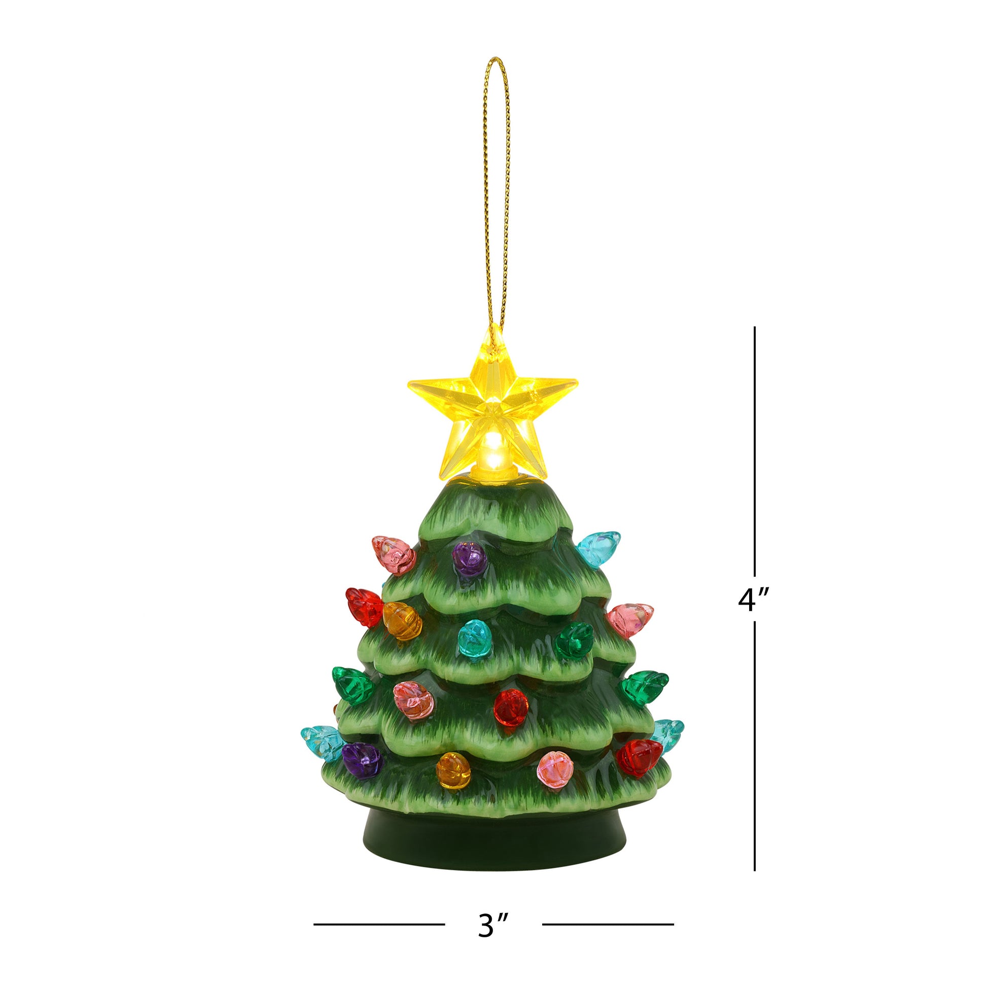 4" Set of 3 Nostalgic Ceramic Lit Tree Ornaments - Green, Light Blue, Seafoam - Mr. Christmas