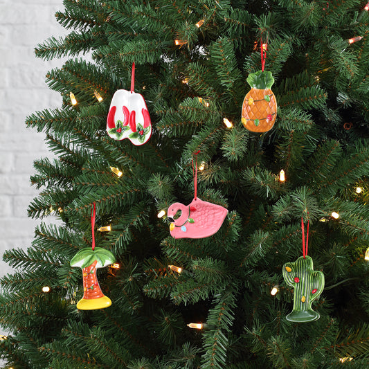 4" Set of 5 Ceramic Tropical Ornaments - Mr. Christmas