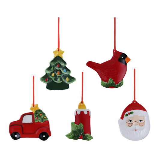 4" Set of 5 Ceramic Vintage Ornaments - Mr. Christmas