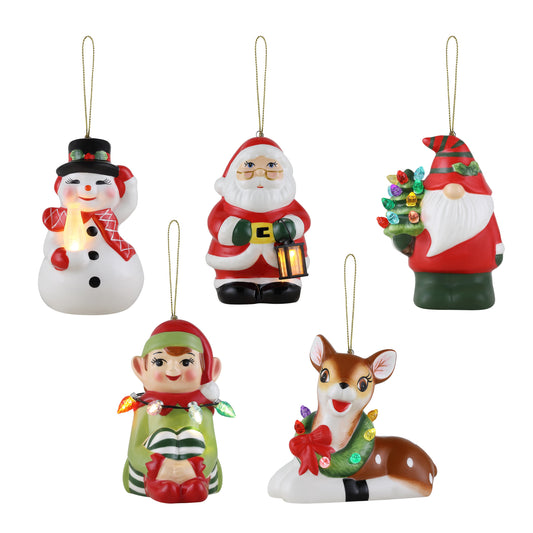 4.5" Set of 5 Ceramic Lit Figurine Ornaments - Mr. Christmas