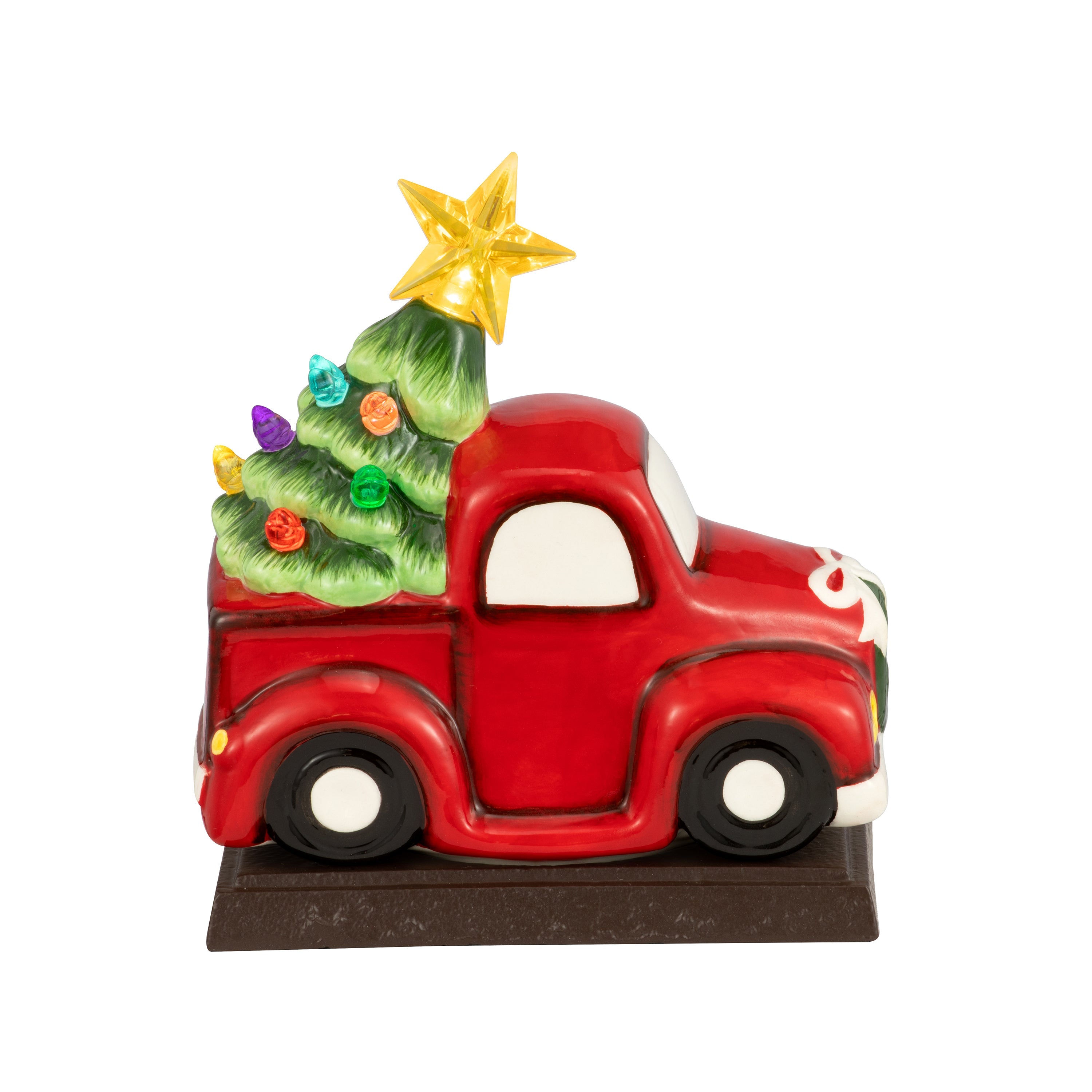 5" Illuminated Ceramic Stocking Hanger - Red Truck - Mr. Christmas