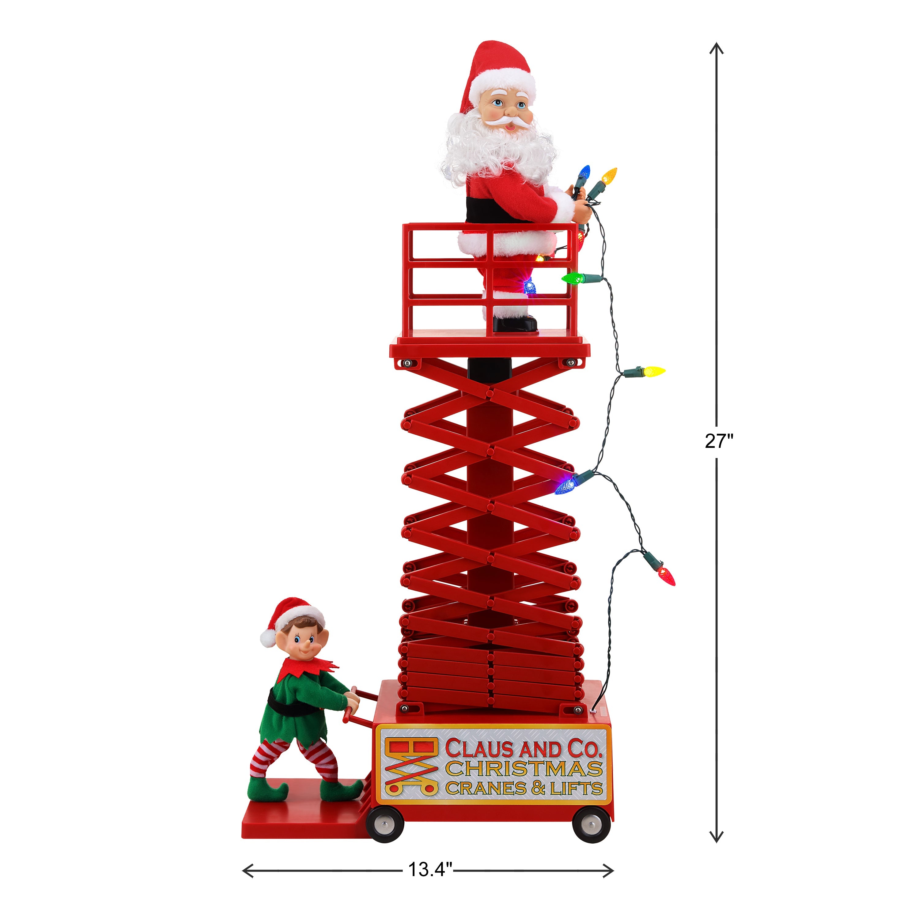 Mr. Christmas 50" Animated & Musical Santa's Lift - White dimensions image showing height and width showing lift collapsed