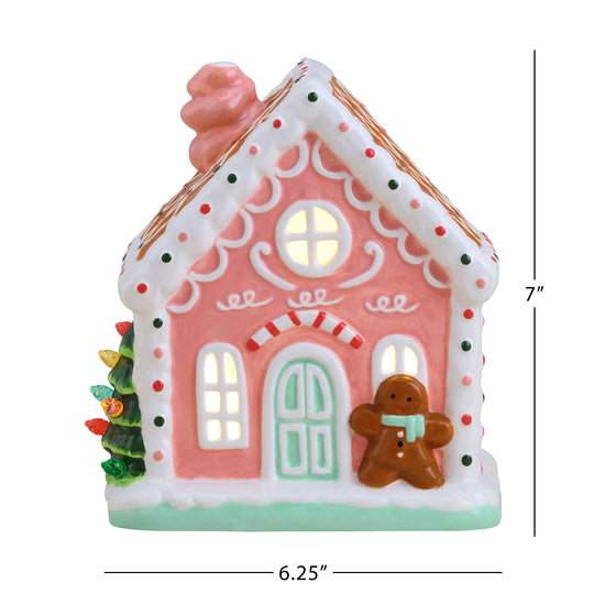 7" Nostalgic Ceramic Lit Gingerbread House - Pink - Mr. Christmas
